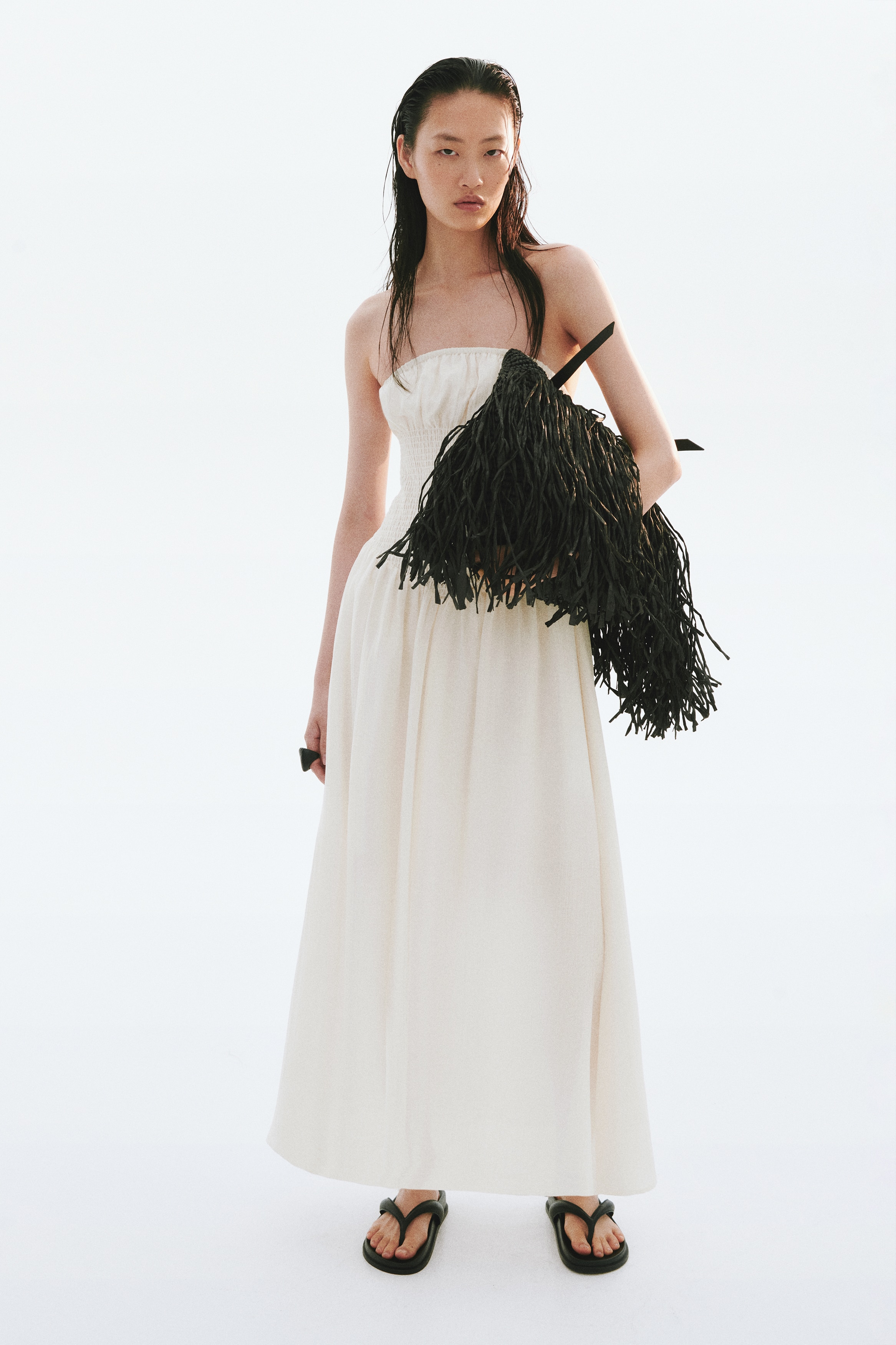 h&m bandeau dress cream Ladies - Cream Draped Bandeau Dress - Size: M