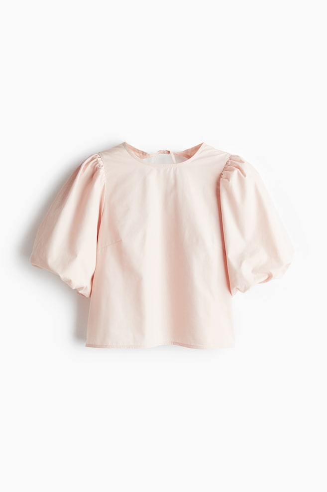 Puff-sleeved blouse - Light pink/White/Light blue - 1