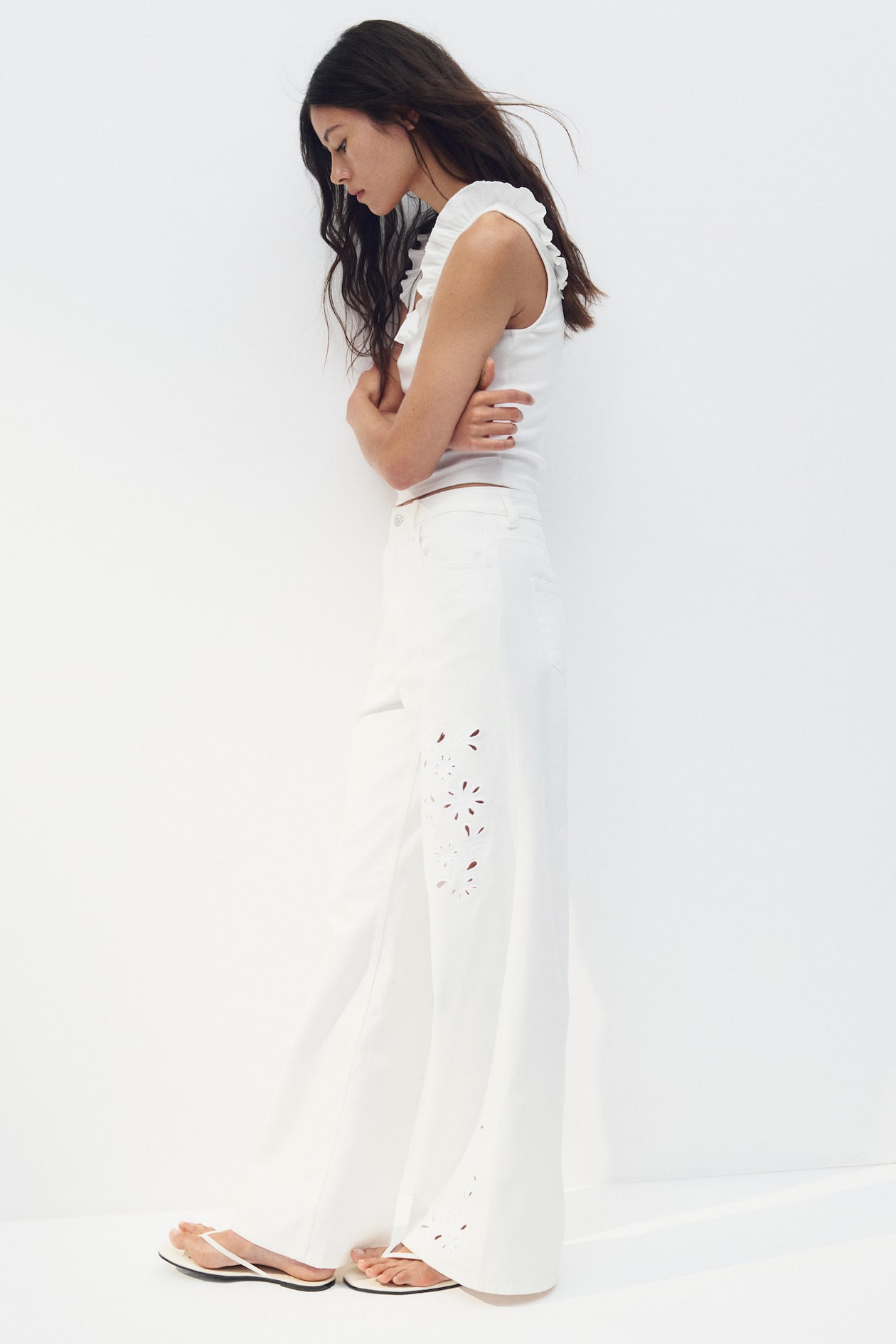 Pants with Eyelet Embroidery - image 3