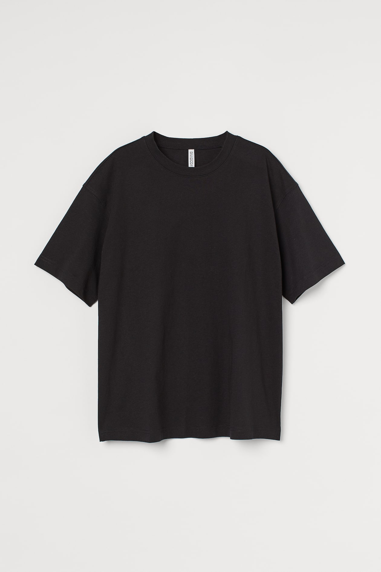 Wide-cut Cotton T-shirt - Round Neck - Short sleeve - Black - Ladies ...