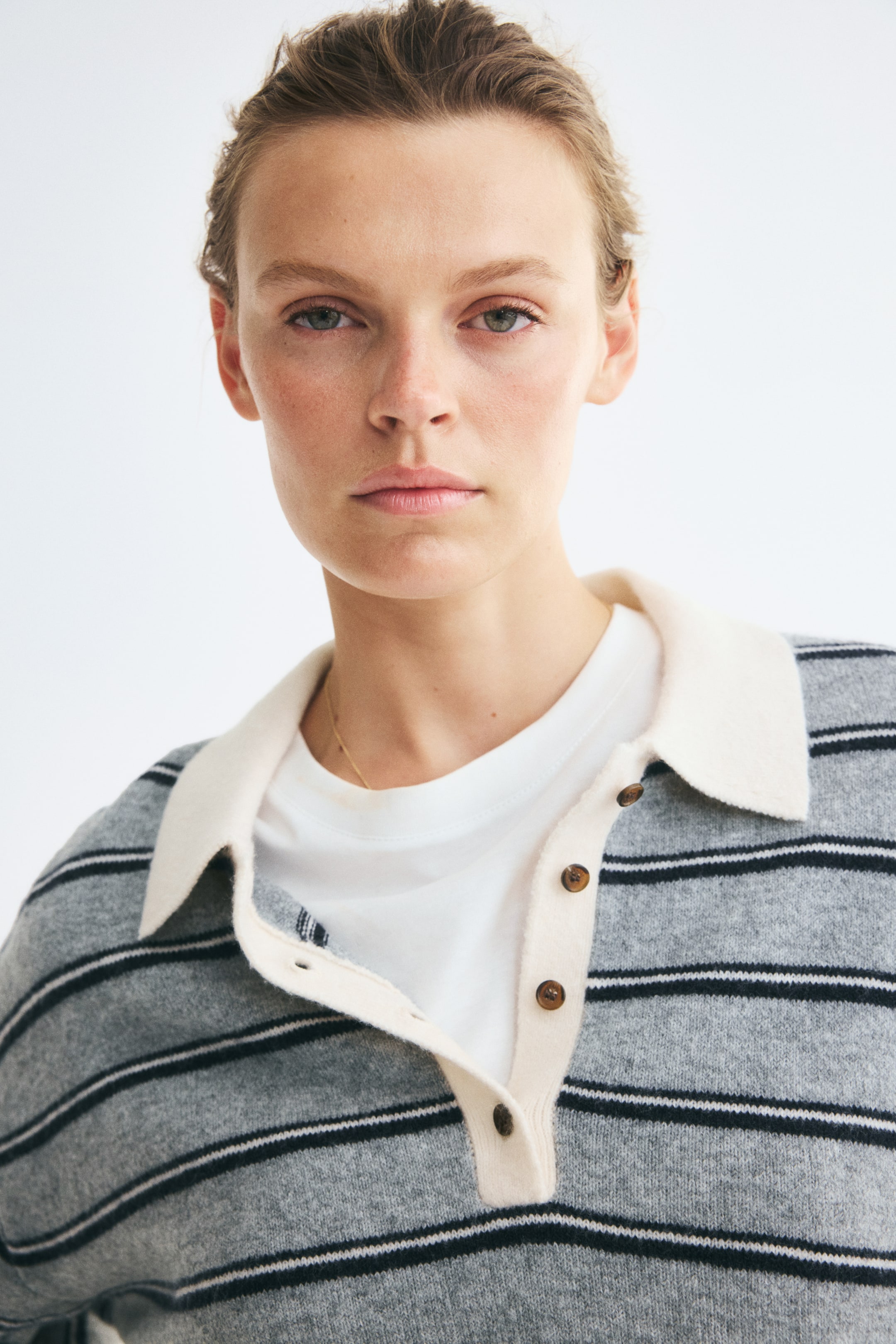 Oversized Fine-Knit Polo Shirt