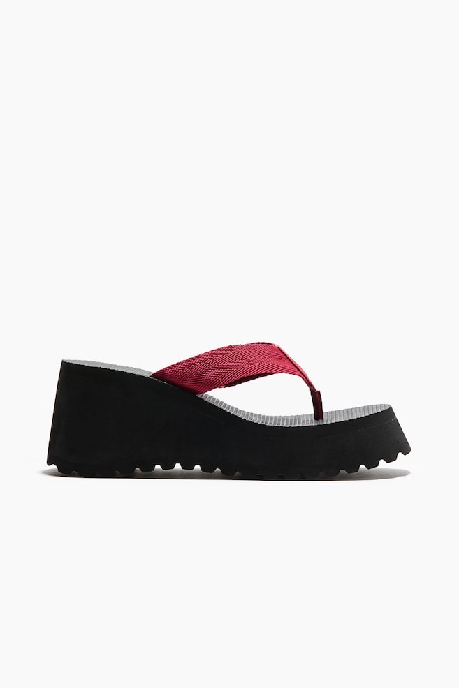 Wedge-heeled flip-flops - Red/Black/Dark brown/Black - 1
