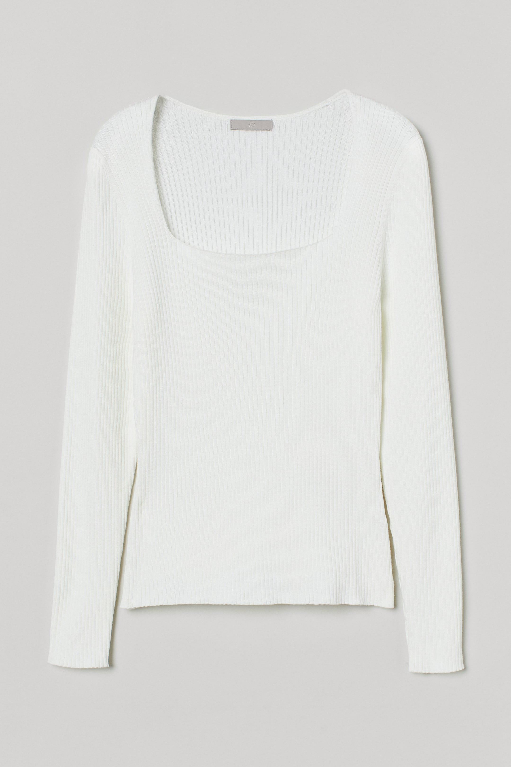 Rib-knit top - Square neckline - Long sleeve - White - Ladies | H&M GB