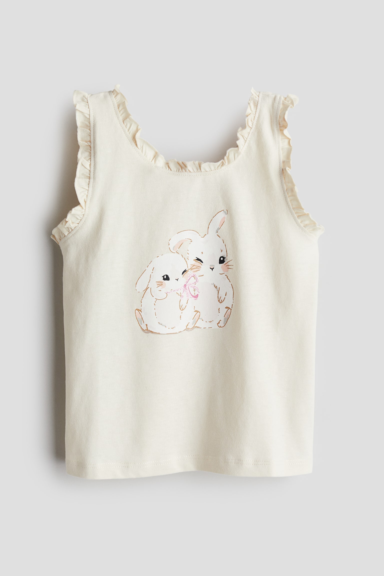 Frill-trimmed vest top - Light beige/Bunnies/White/Spotted/White/Unicorn/White/Rainbow - 1