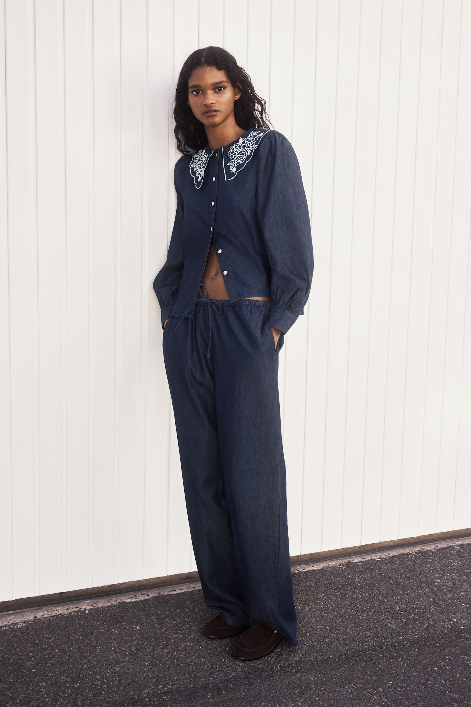 丹寧抽繩長褲 - 深丹寧藍 - 2