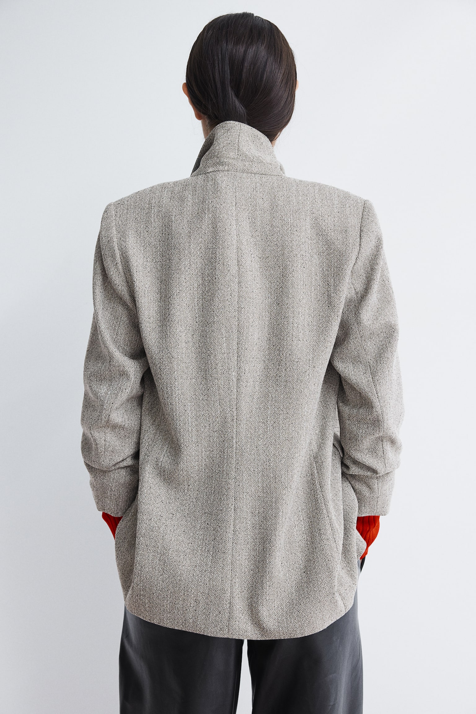 Gathered-sleeve blazer - Beige/Herringbone-patterned/Light beige/Black/Grey marl - 6