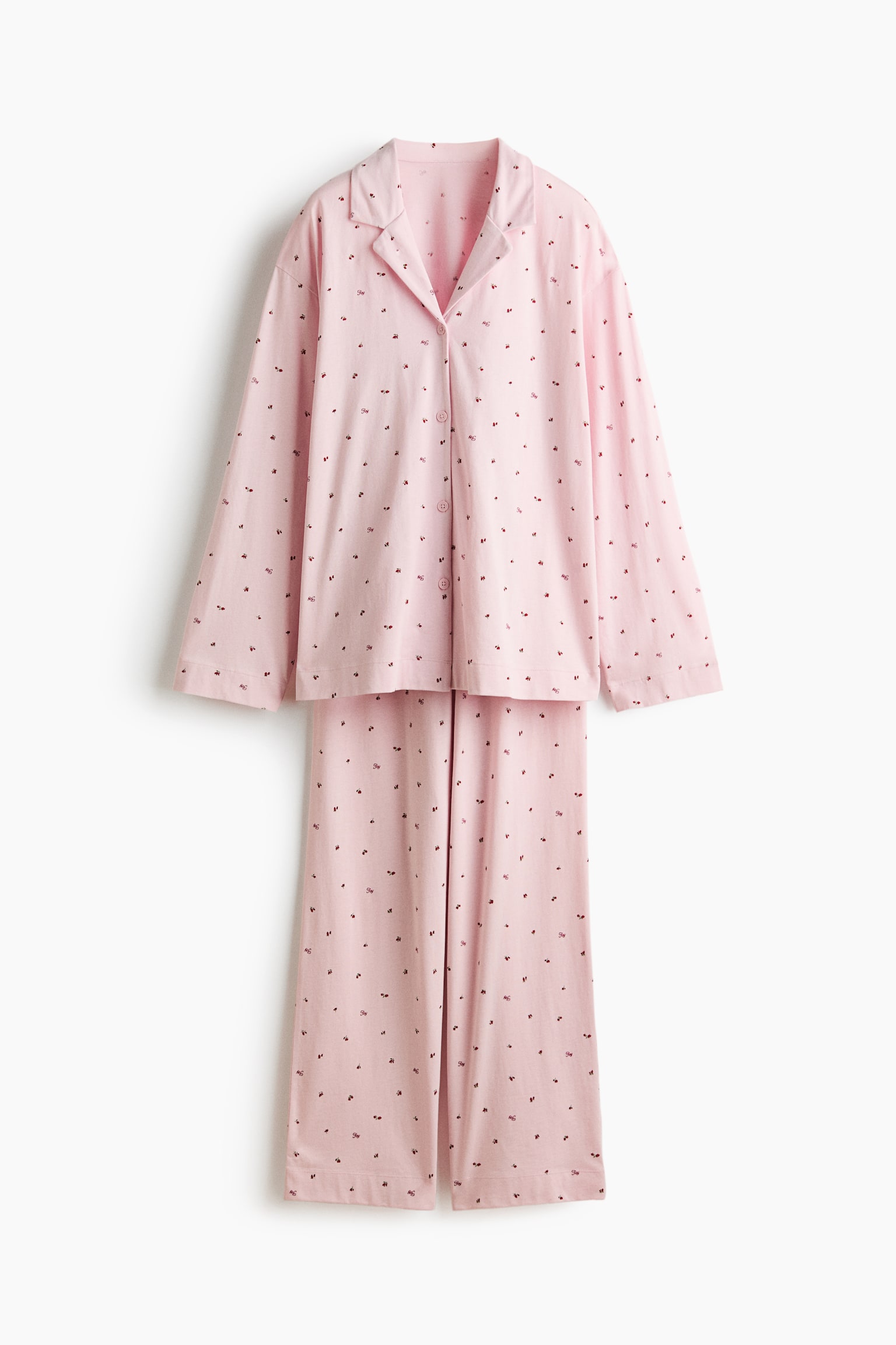 Пижама, хлопок, джерси — H&M, цвет: Розовый / С принтом — фото 1