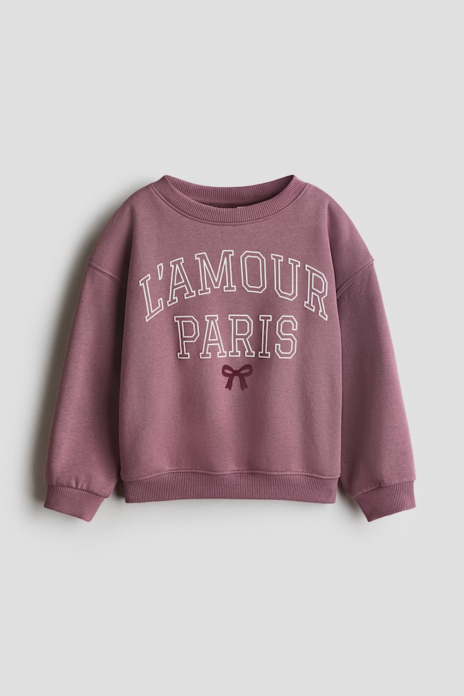 Brushed-Inside Sweatshirt with Printed Motif - Dusty purple/L'Amour Paris/Pink/Bonjour/Pale purple/unicorns - 1