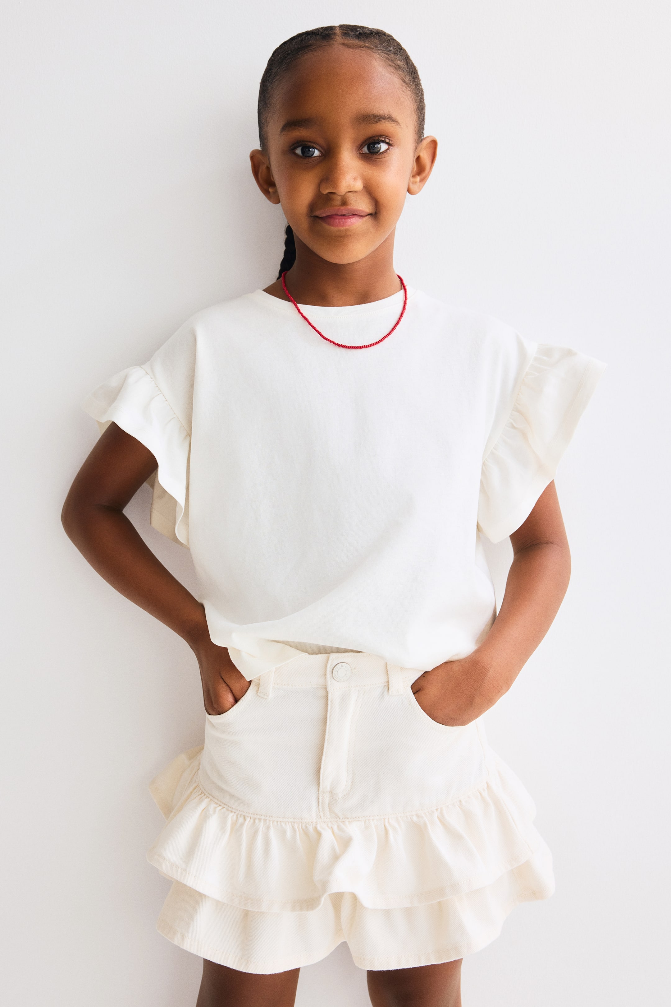View larger image: Denim frill skirt - Cream - Kids | H&M 1