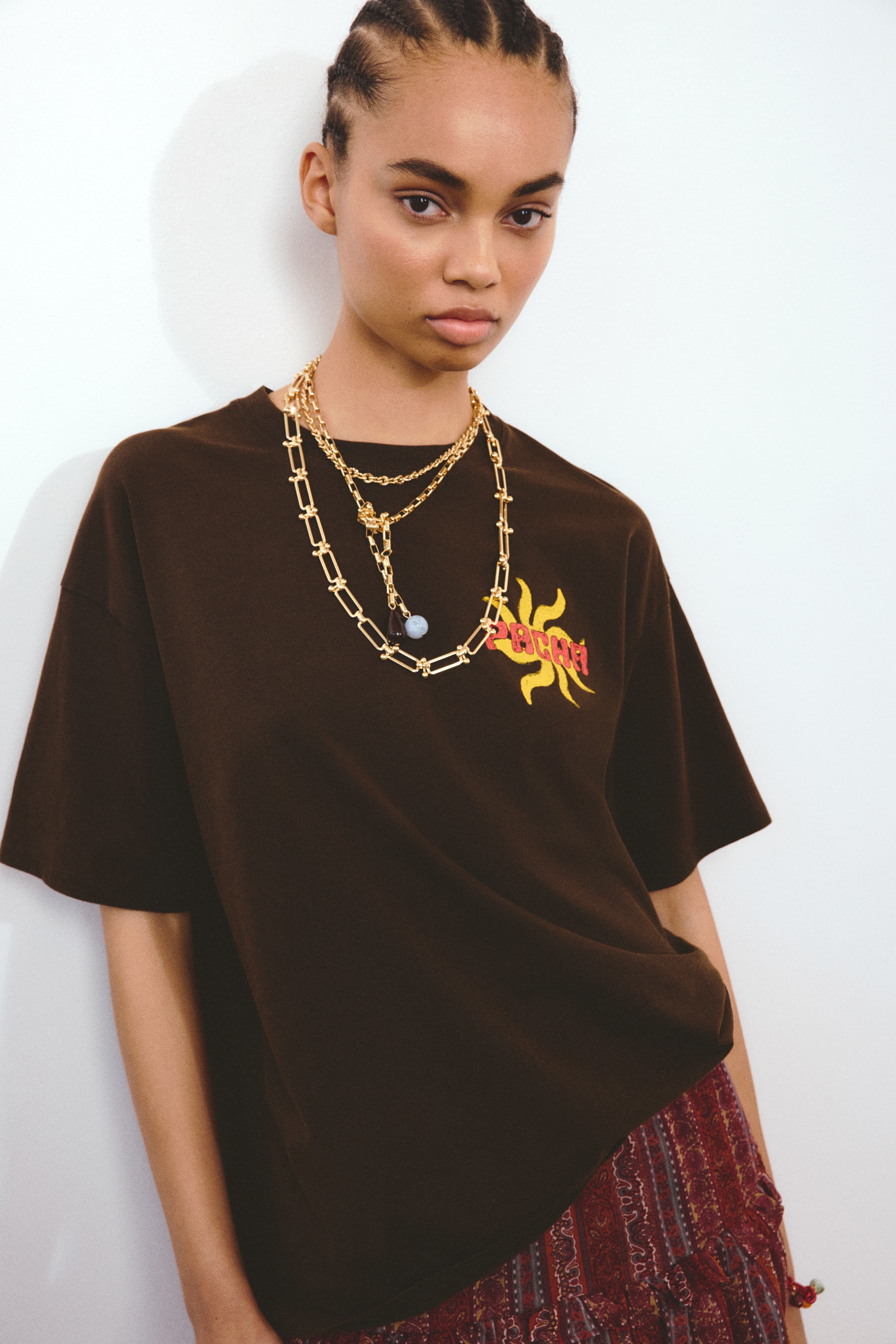 Oversized T-shirt met geprint motief - Donkerbruin/Pacha/Oranje/Pacha/Roomwit/Pacha/Grijs/Capri/Beige/The Smashing Pumpkins/Zwart/Pink Floyd/Licht staalblauw/The Cure/Lichtoranje/Grateful Dead/Poederroze/The Doors/Donkergrijs/Nirvana