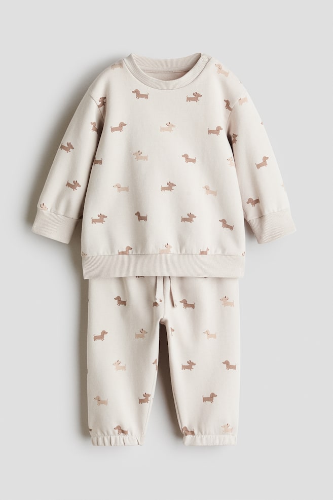 2-Piece Sweatshirt and Joggers Set - Light beige/dogs/Dusty green/Hello Friend - 1