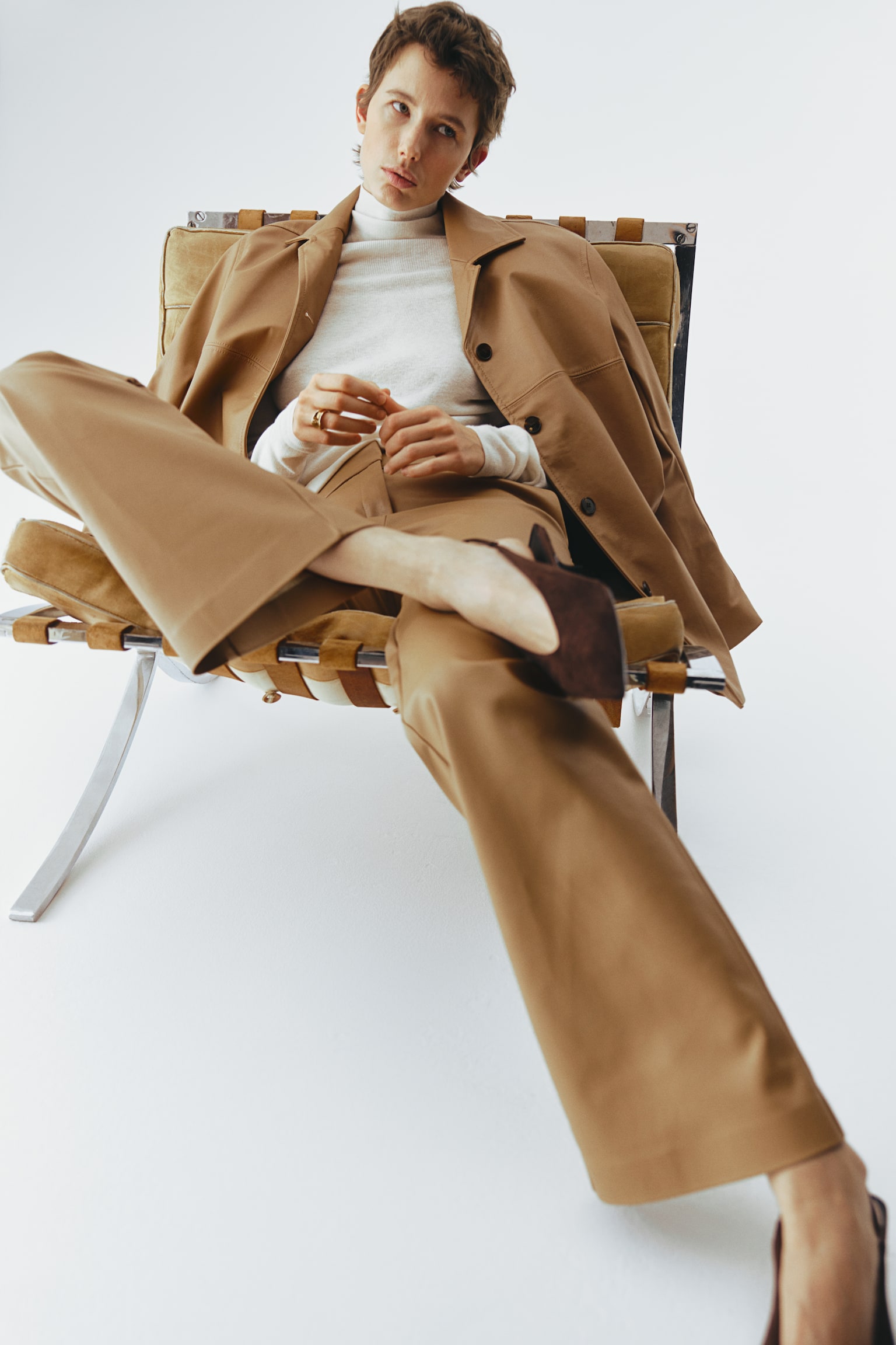 Bootcut coated trousers - Beige - 1