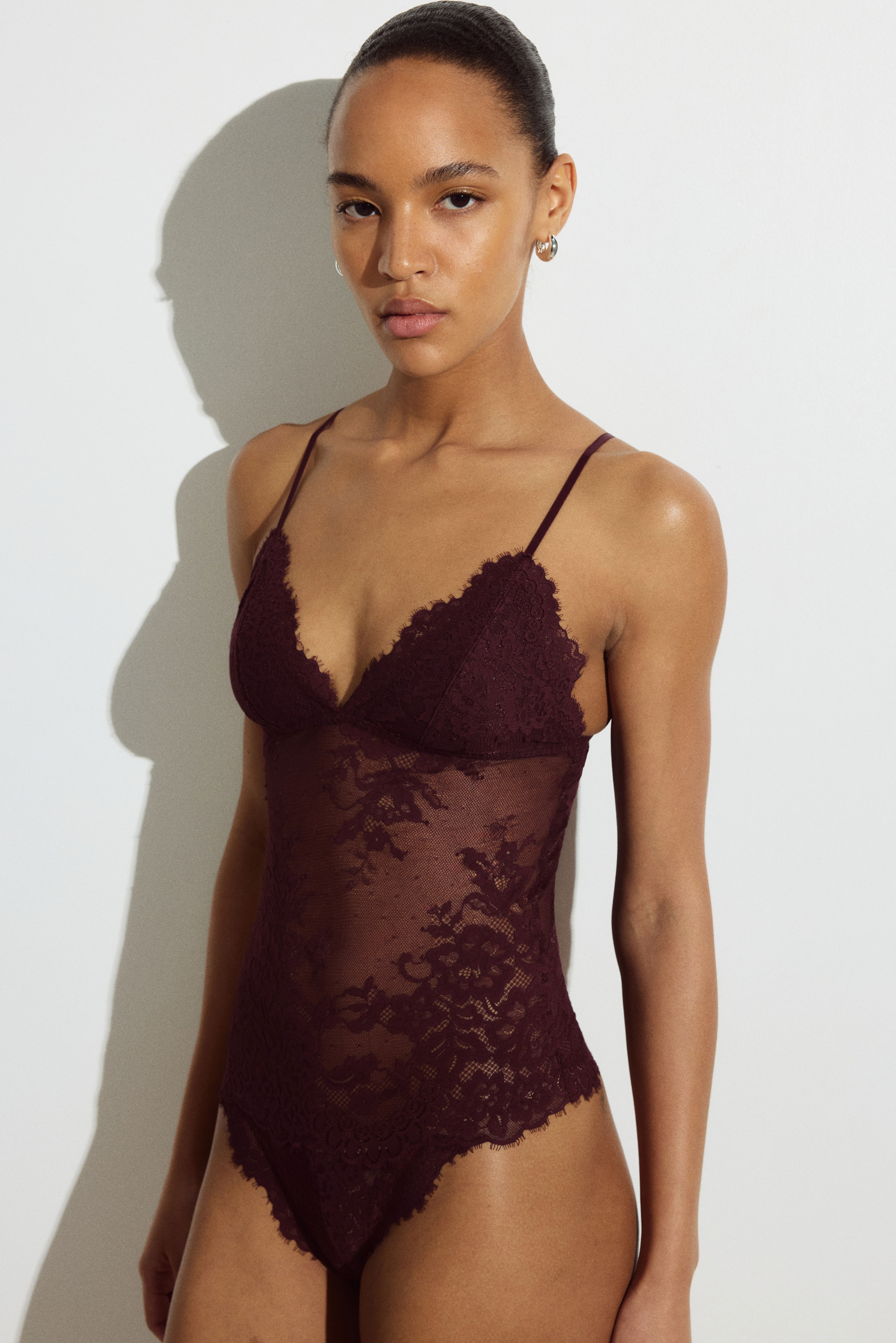 Padded-Cup Lace Thong Bodysuit