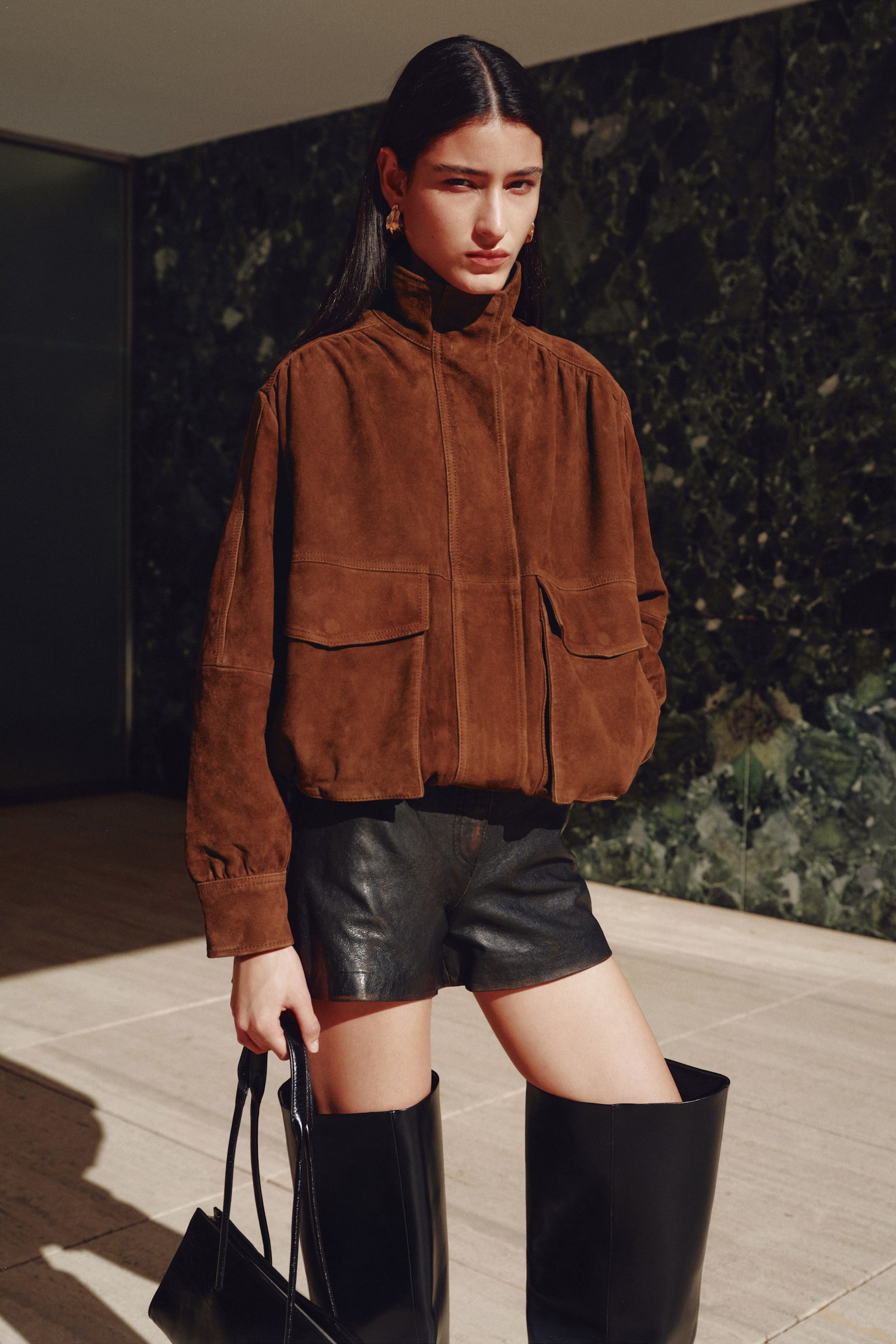 Oversized suede jacket - Brown - 1