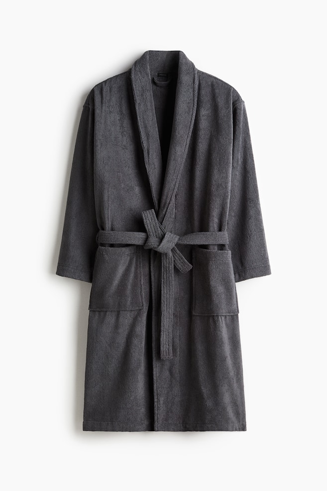 Cotton terry dressing gown - Dark grey/Dark brown/Dusty pink/Light mole/Light dusty blue/Dusty blue/Mole/White/Green/Light mole - 1