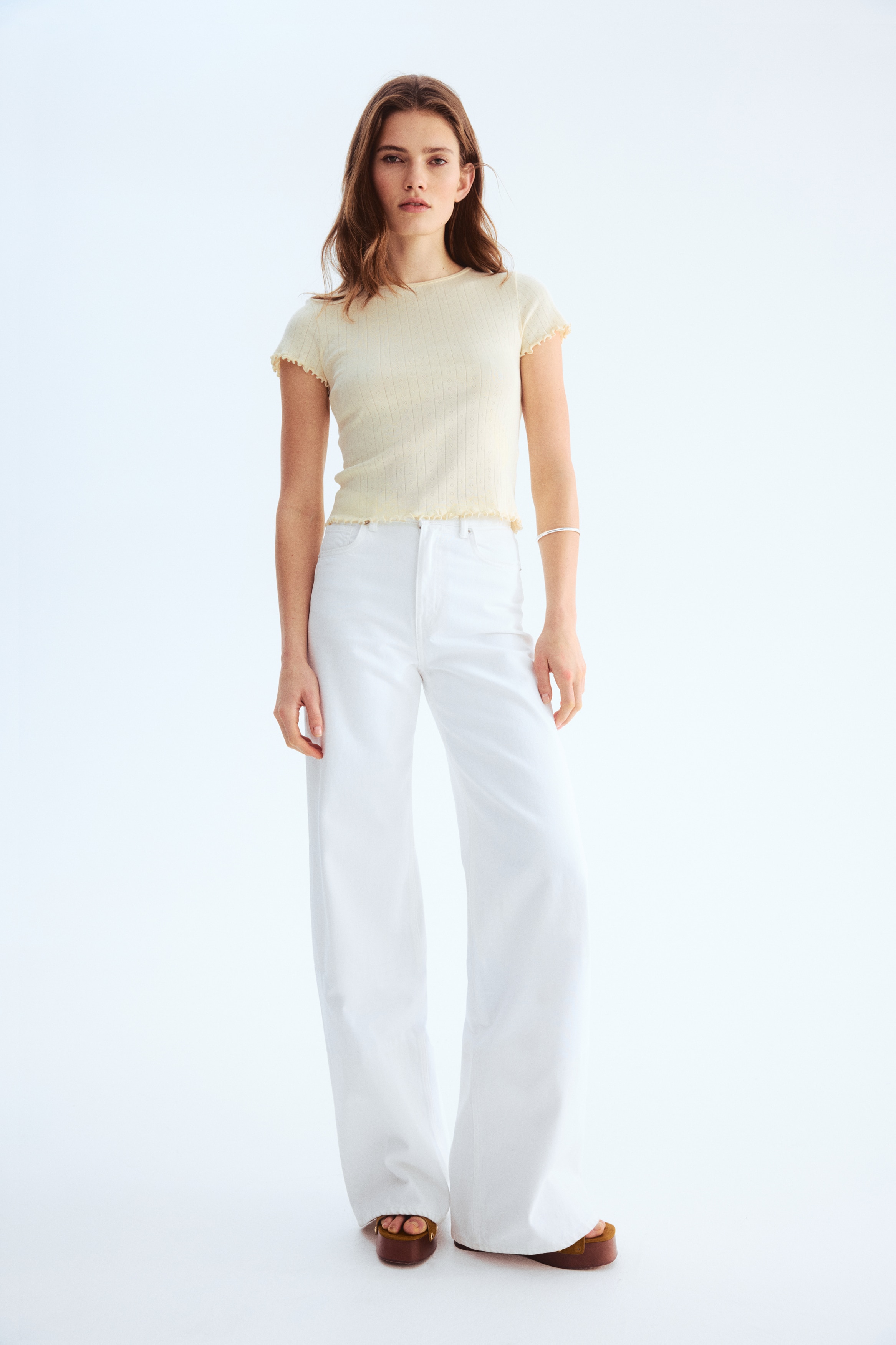 Pointelle jersey top - Pale yellow