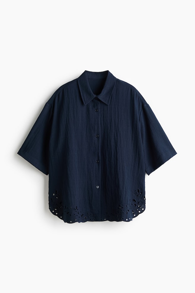Chemise de plage avec broderie anglaise - Bleu marine/Bleu clair/Violet clair/Marron foncé/Crème - 1