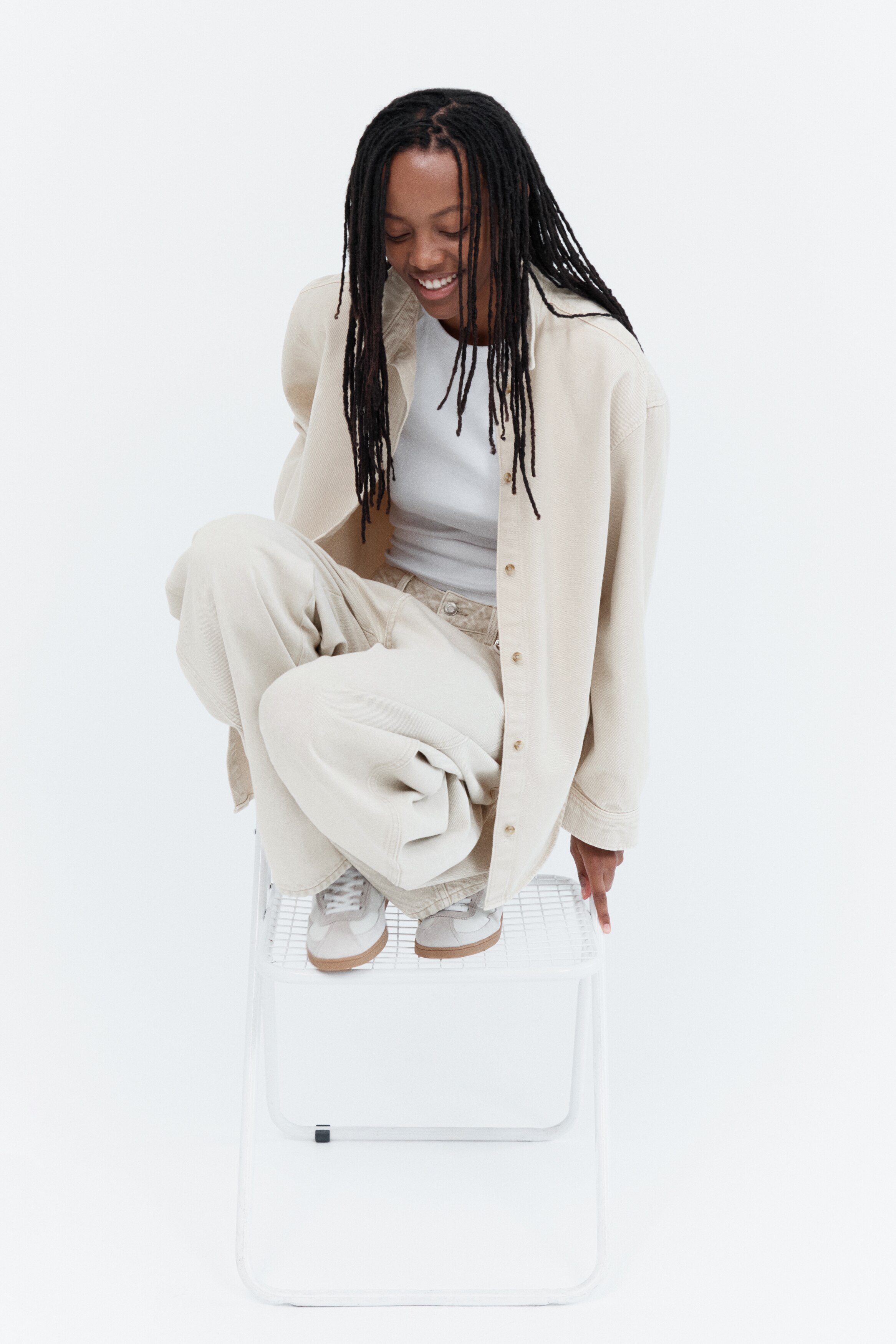 Oversized Denim Shirt - Light dusty beige/Denim blue/Khaki green/Beige