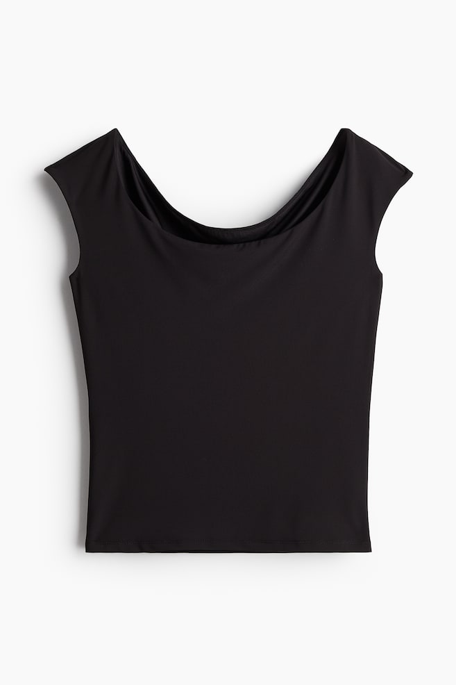 Ballerina-neckline top - Black/White - 1
