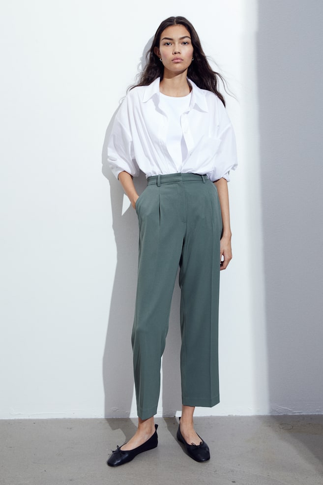 High-waisted tailored trousers - Dark green/Black/Dark beige/Dark grey - 1