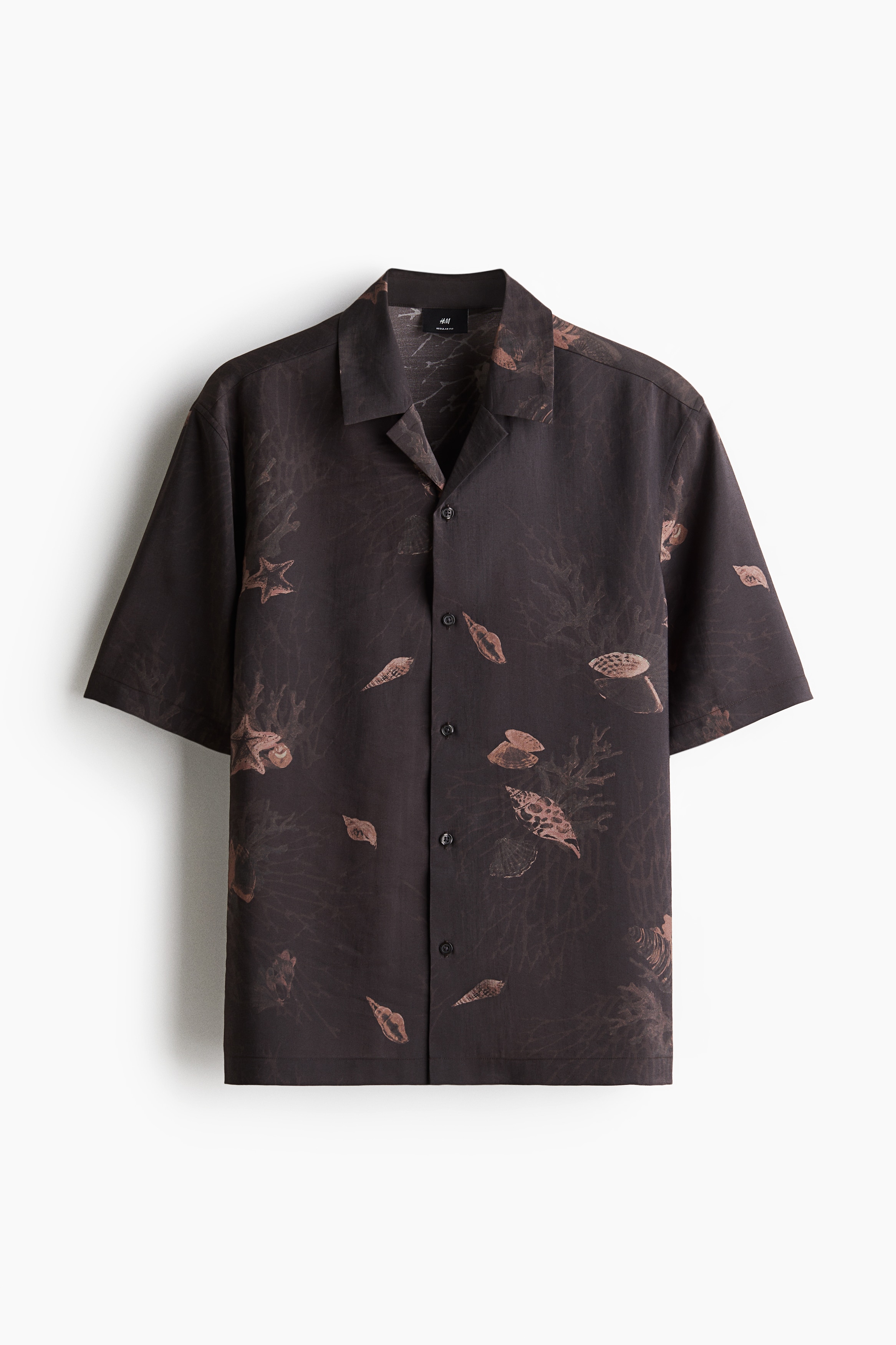 Camisa resort em mistura de lyocell Regular Fit - Castanho escuro/Padrão/Creme/Padrão