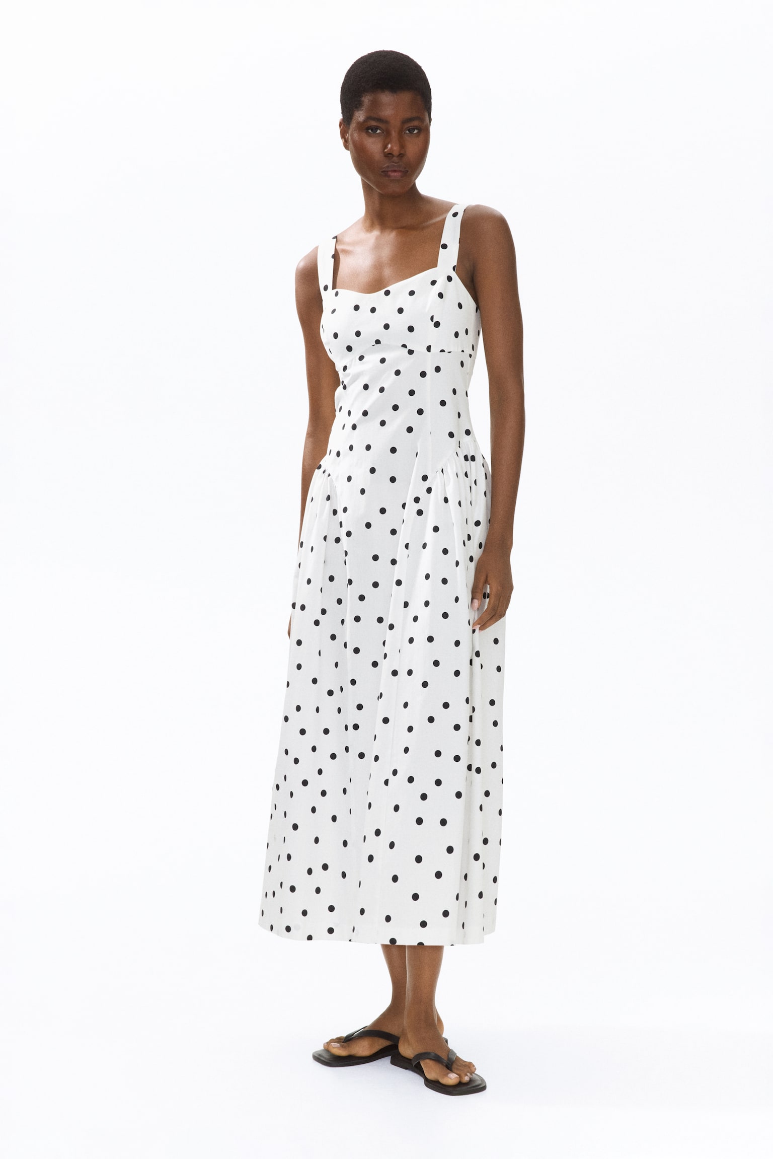 Женское платье H&M Midi Dress with Flared Skirt, цвет: Белый / В горошек — фото 3