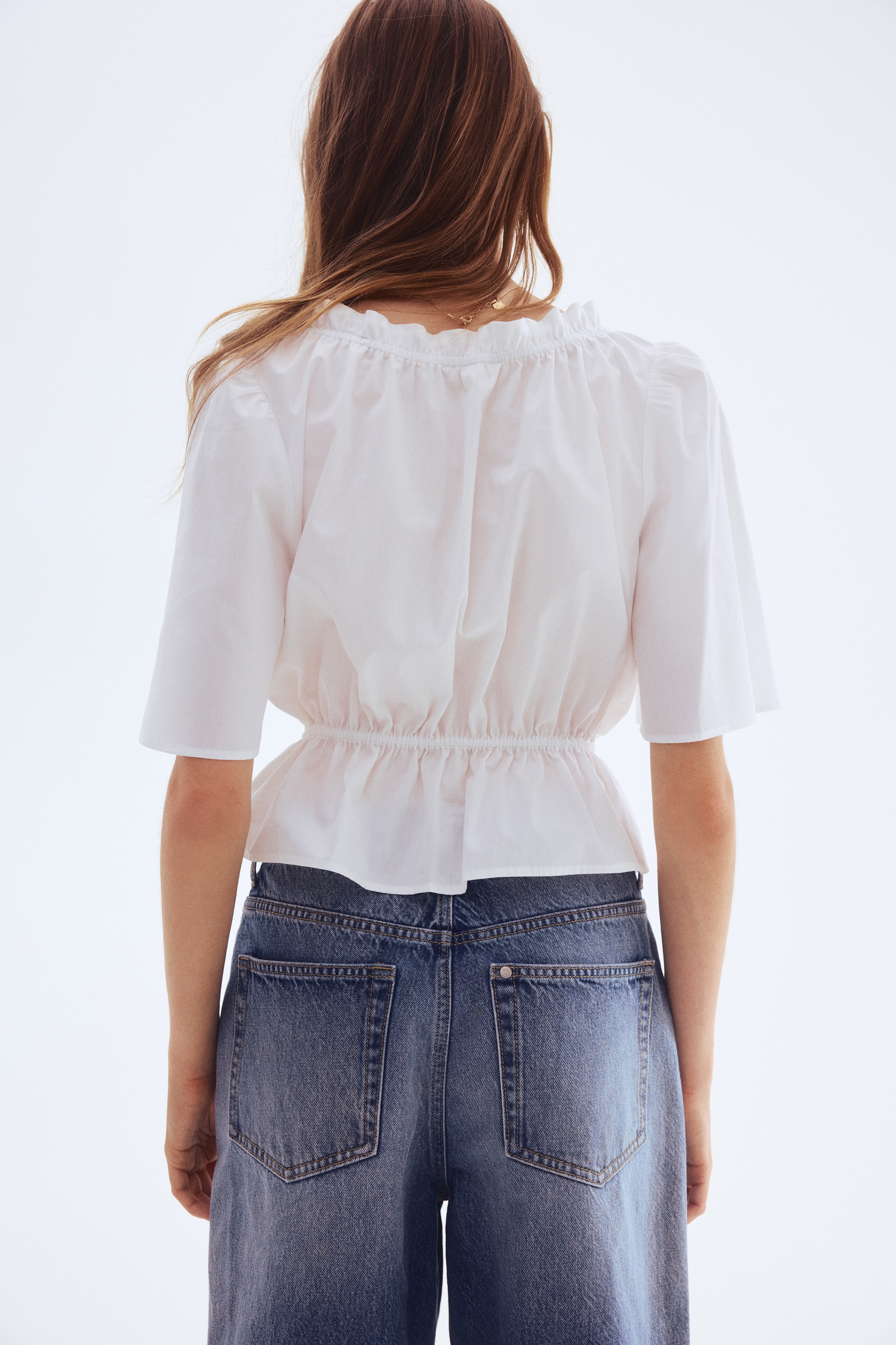 Frill-trimmed cotton blouse