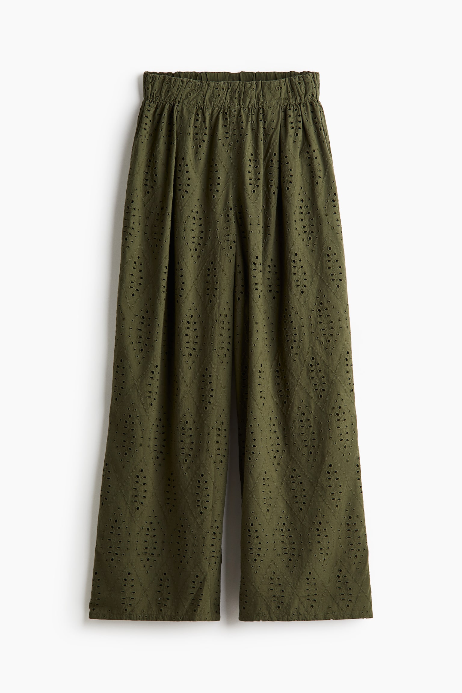 Broderie Anglaise Pants - Dark khaki green - 2