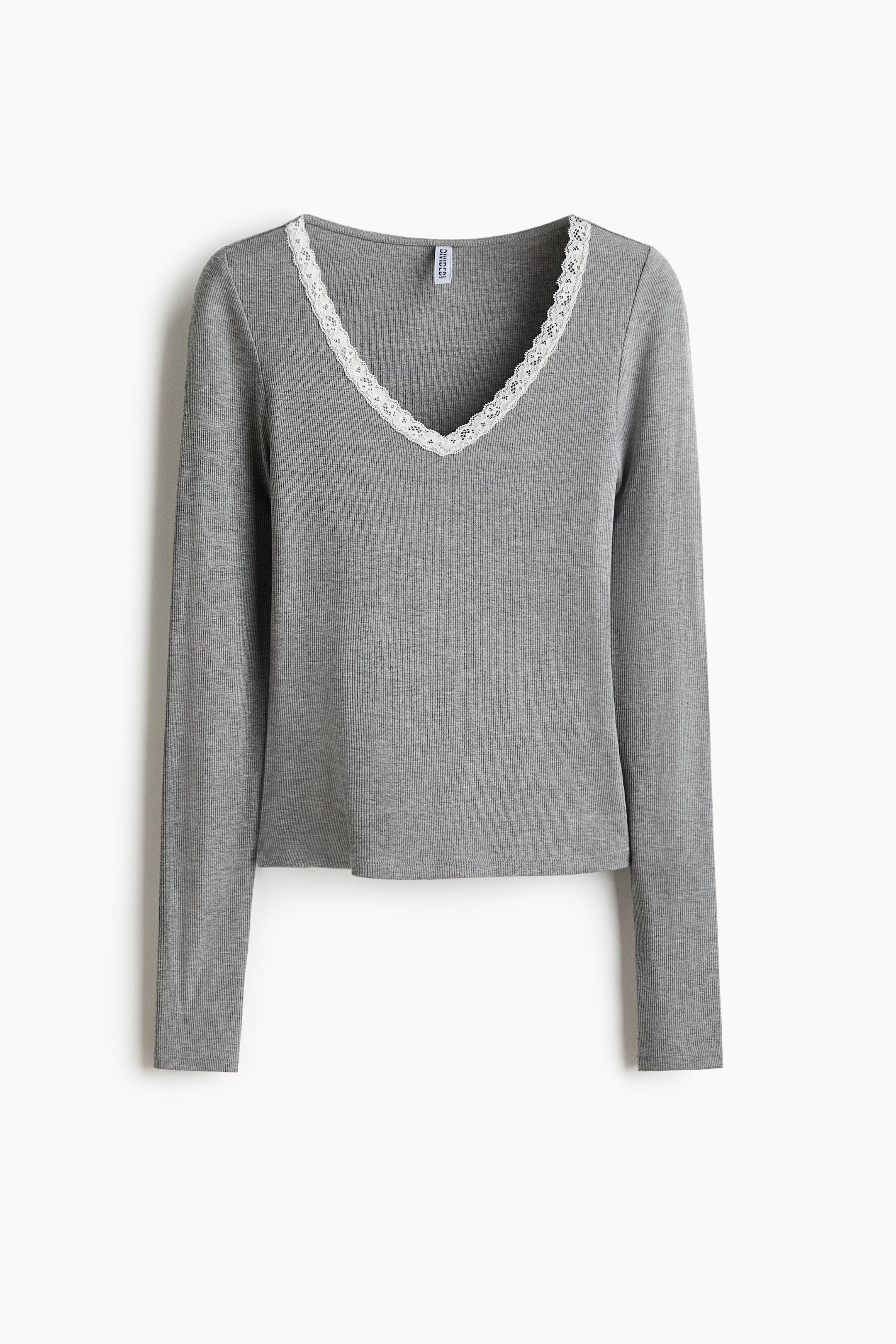 View larger image: Lace-Trimmed Jersey Top - Light gray melange - Ladies | H&M US 1