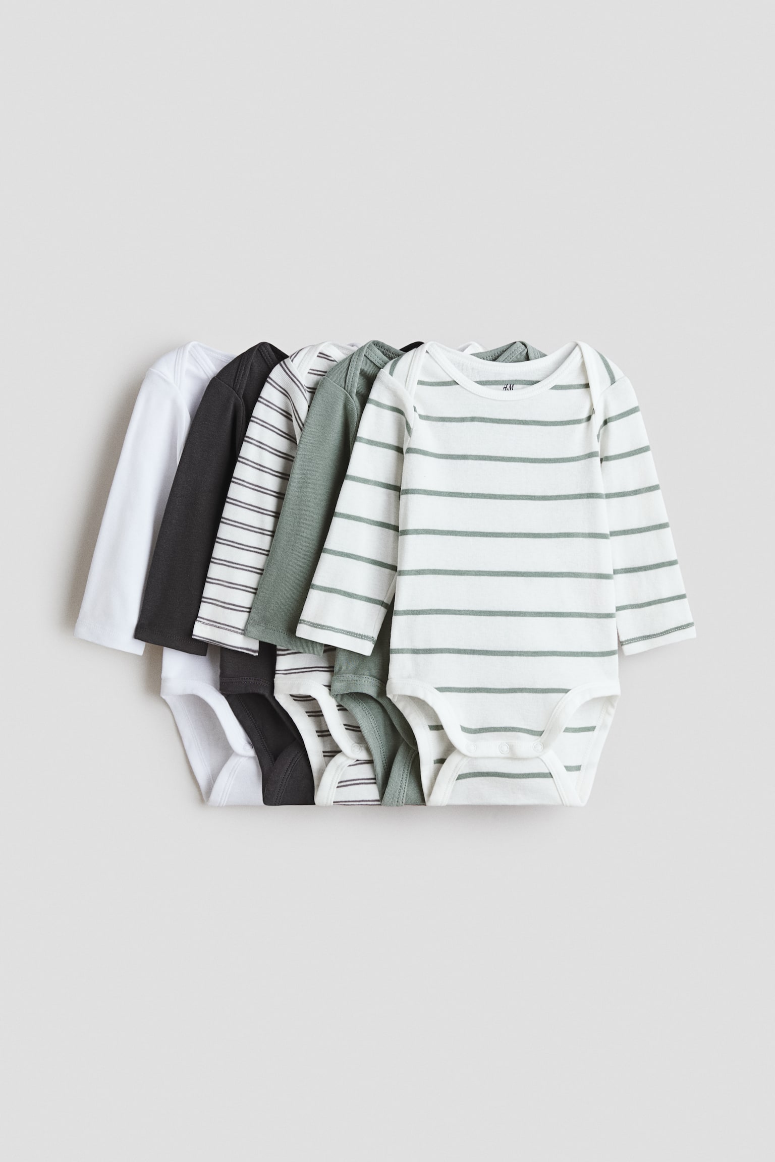 5er-Pack Baumwollbodys mit Kreuzverschluss - Grün/Gestreift/Marineblau/Braun gestreift