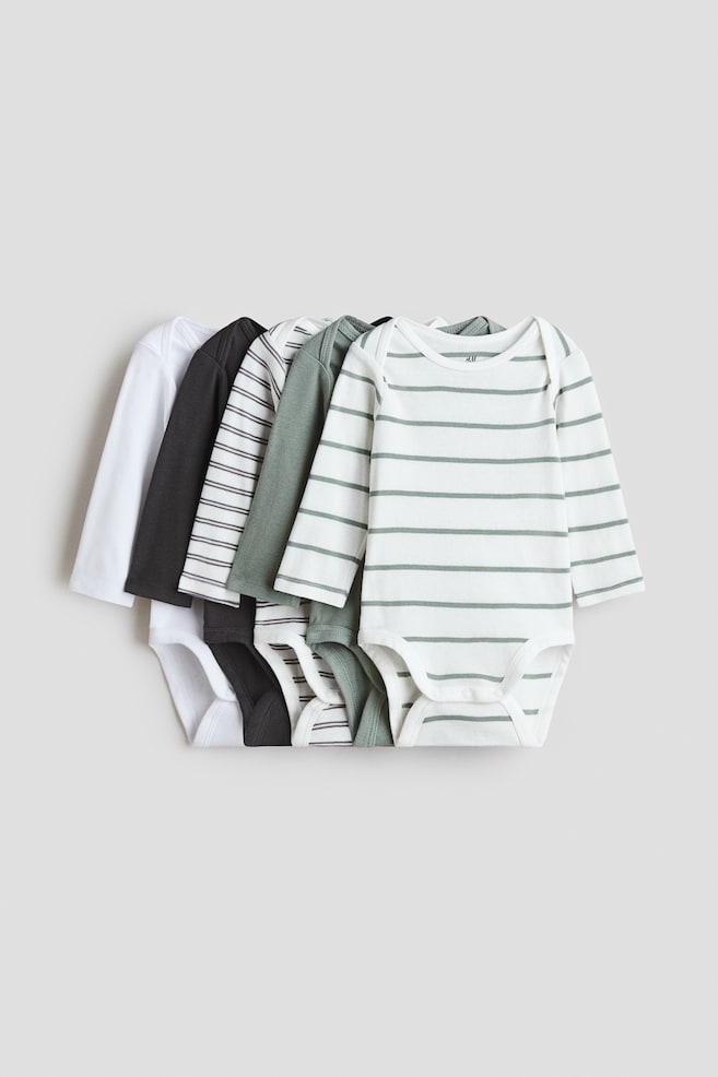 5-Pack Cotton Bodysuits with Lap Shoulders - Green/striped/White/vehicles/Beige/Best Friends/Navy blue/brown striped - 1