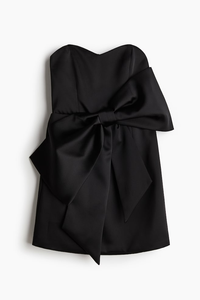 Bow-front satin bandeau dress - Black/Light pink - 1