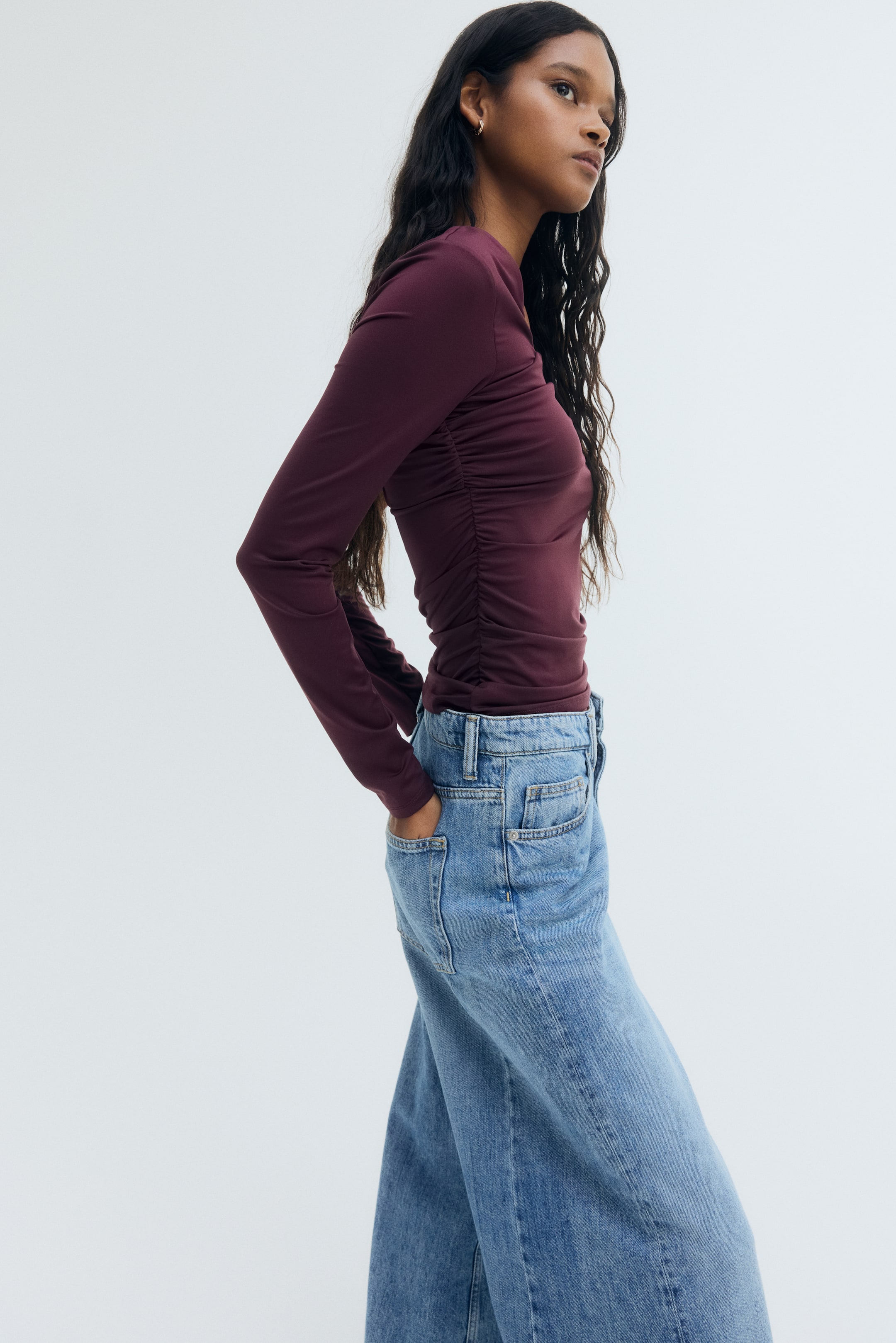 View larger image: Draped One-Shoulder Top - Plum red - Ladies | H&M US 4