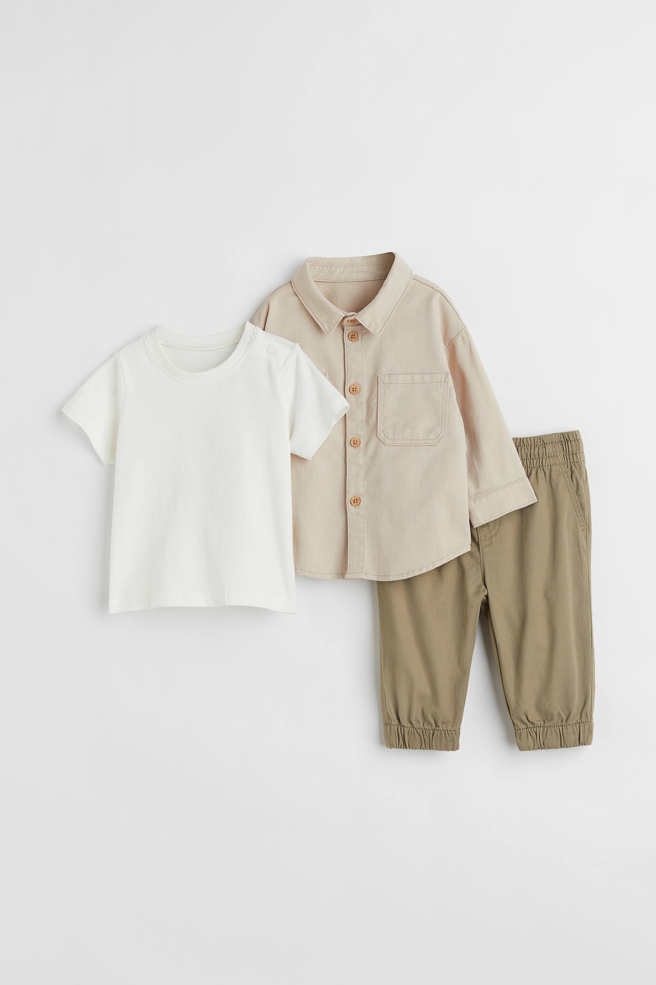 הצגת תמונה גדולה יותר: סט 3 חלקים מכותנה - ירוק חאקי/בז' - Kids | H&M IL 1