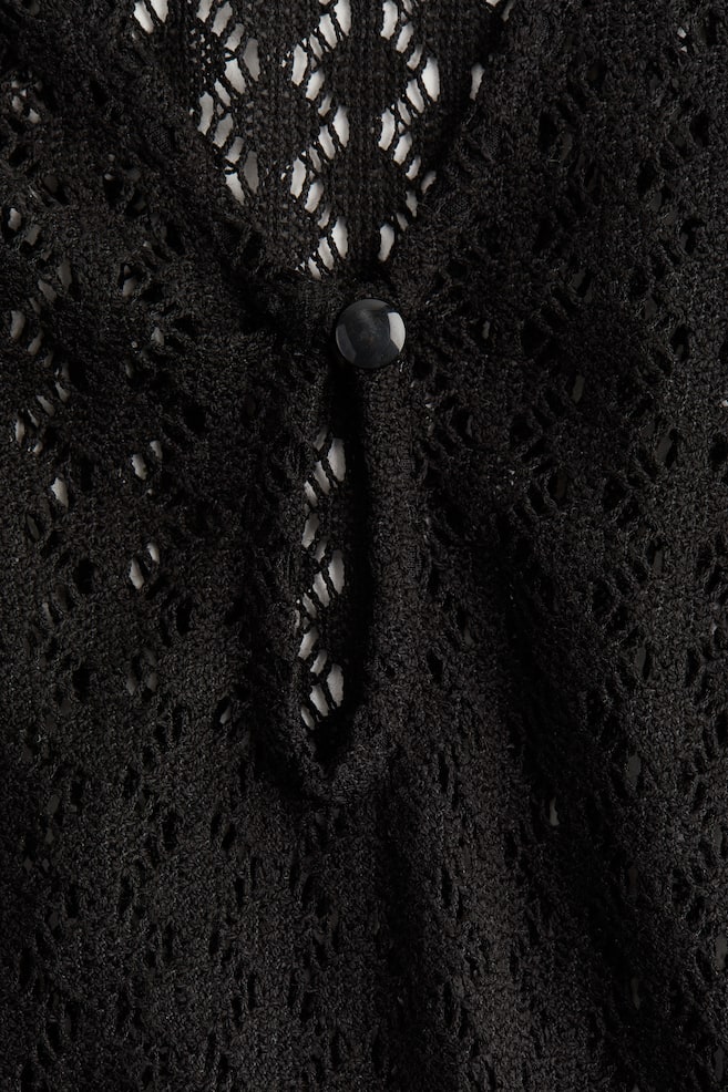 Crochet-look knitted dress - Black/Cream - 5