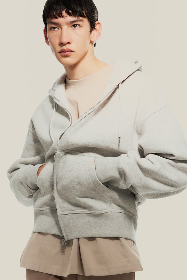 Oversized Fit Zip-through hoodie - Light grey marl/Beige/Black/White - 1