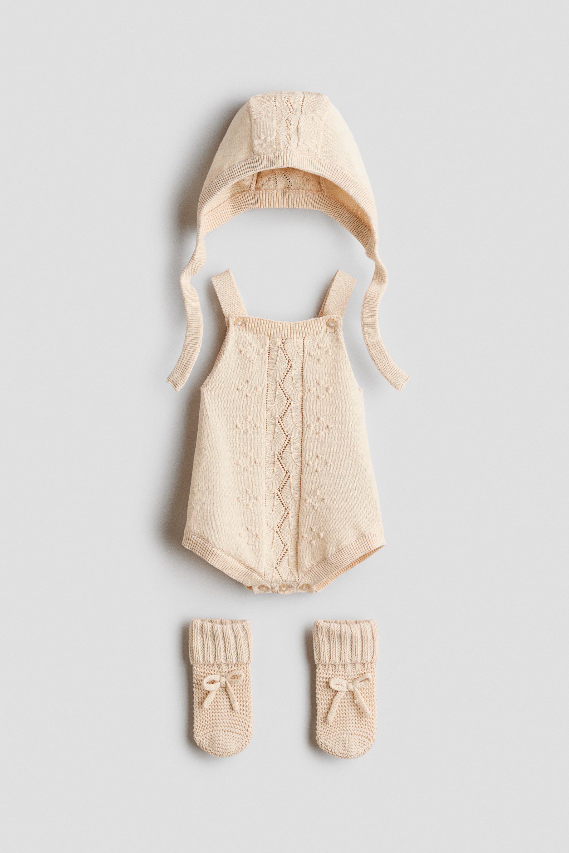View larger image: 3-piece cotton-knit set - Light beige - Kids | H&M 1