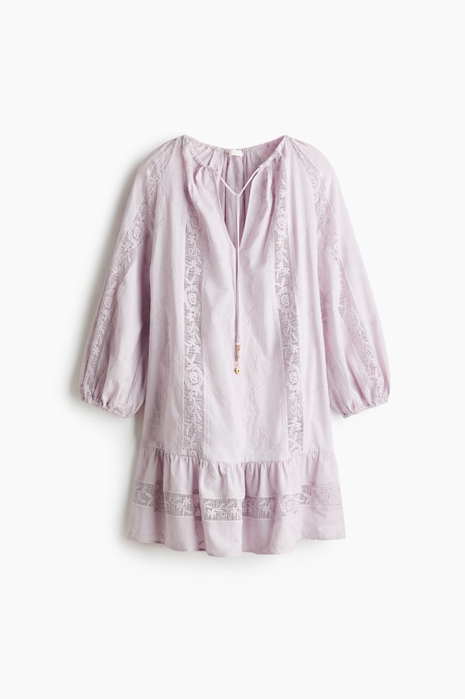 Lace-inset tunic dress - Lilac/Dark brown - 1