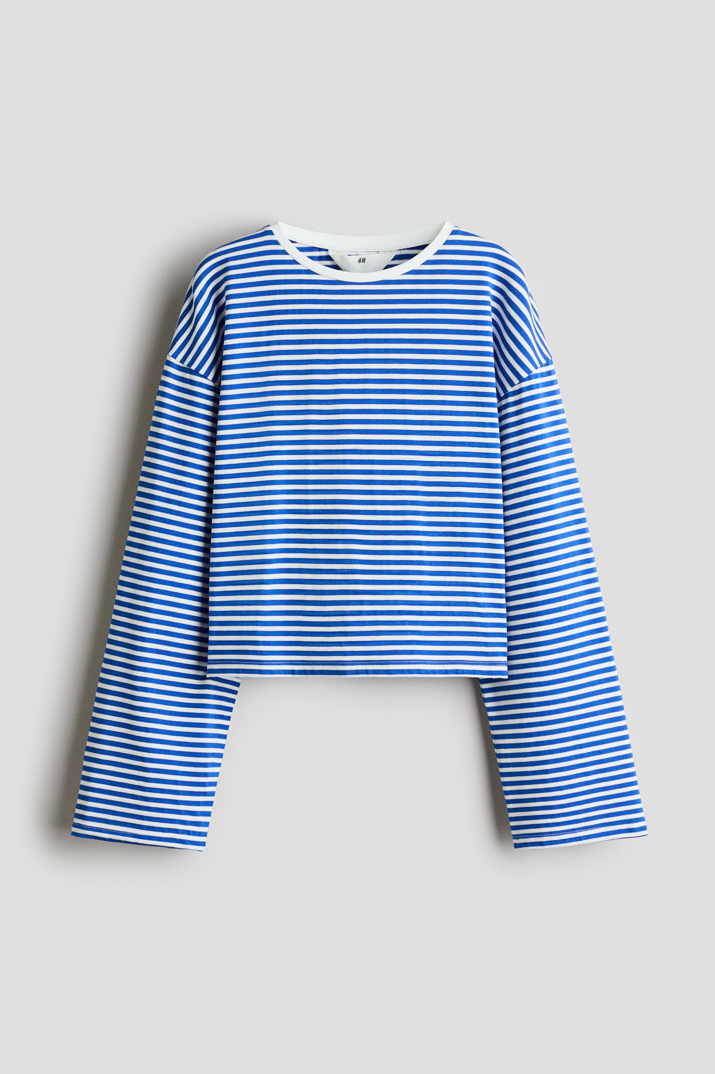 Katoenen top met lange mouwen - Helderblauw/gestreept