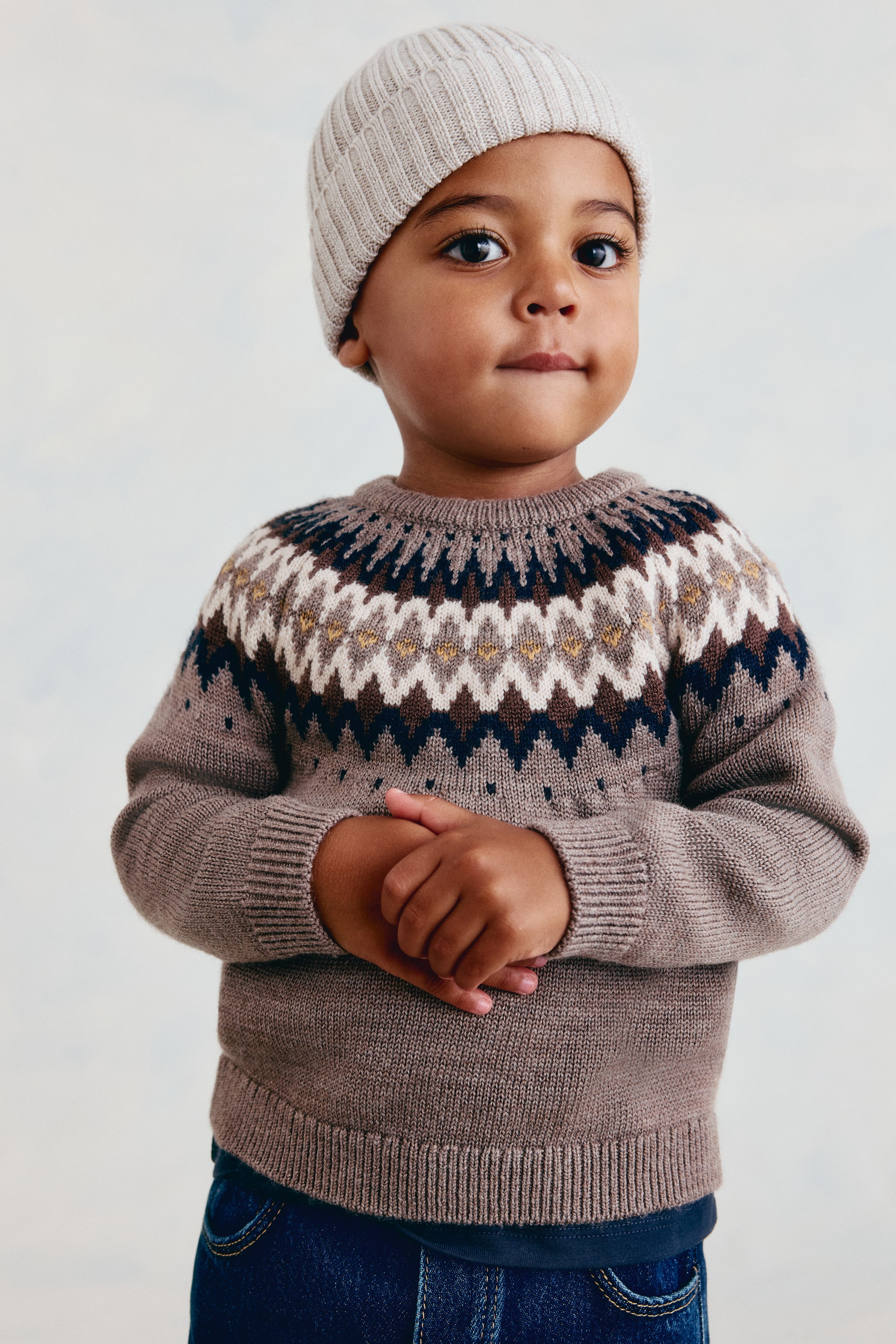 Voir une image plus grande: Chandail en tricot jacquard - Beige foncé/motif - Kids | H&M CA 1