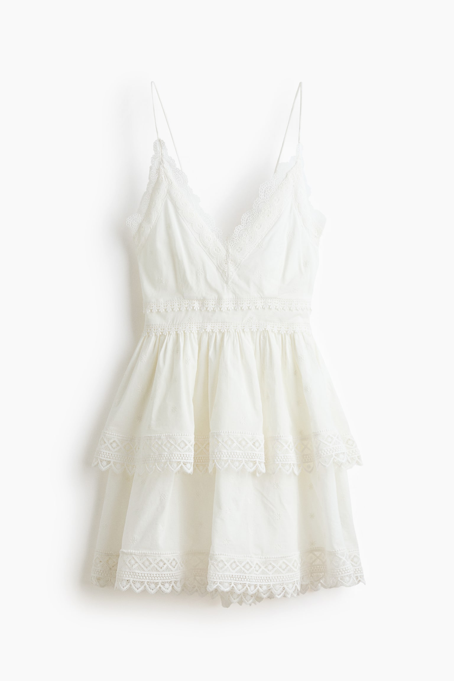 Lace-trimmed cotton dress-Ivory - 2
