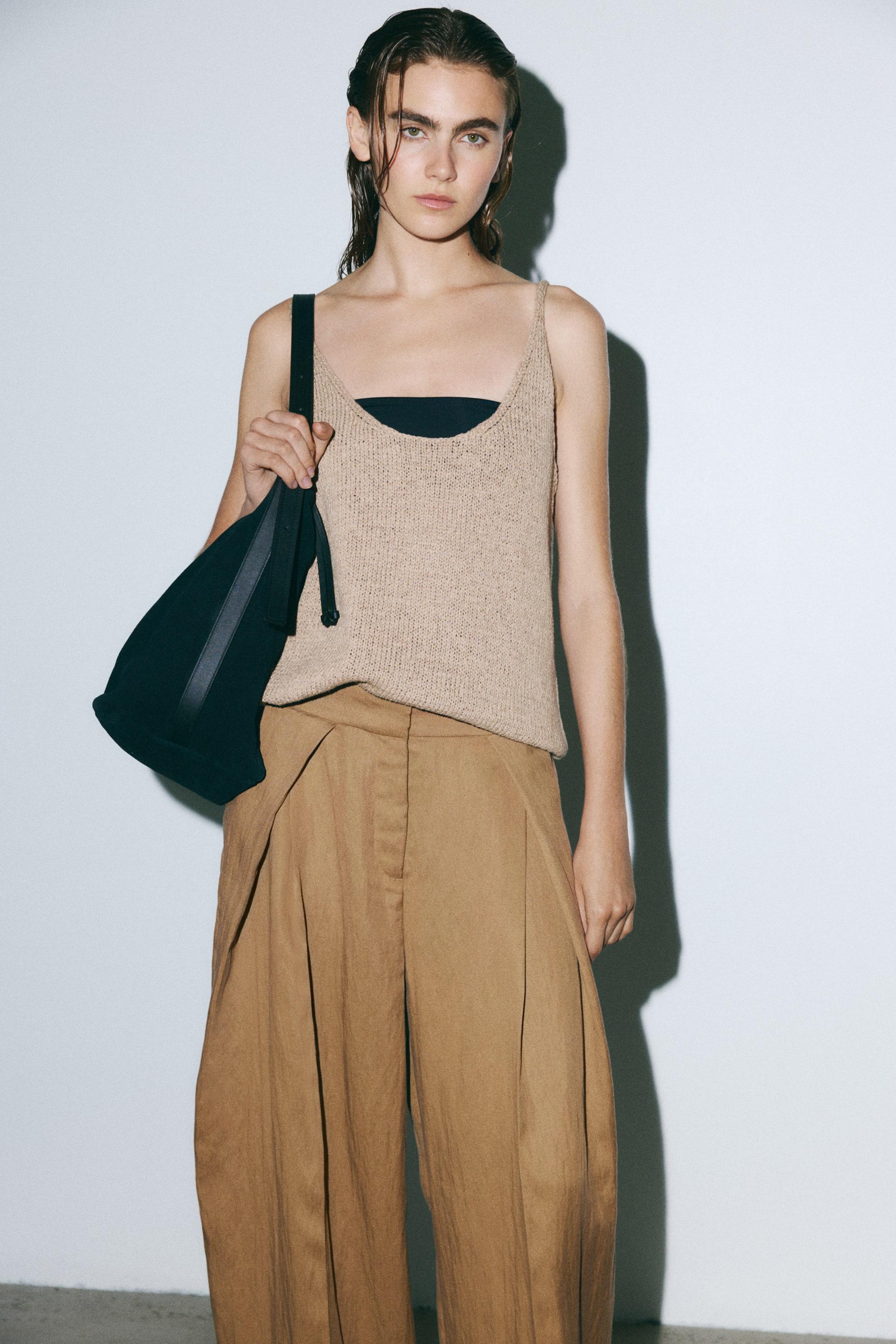 Crinkled Wrap-Detail Pants