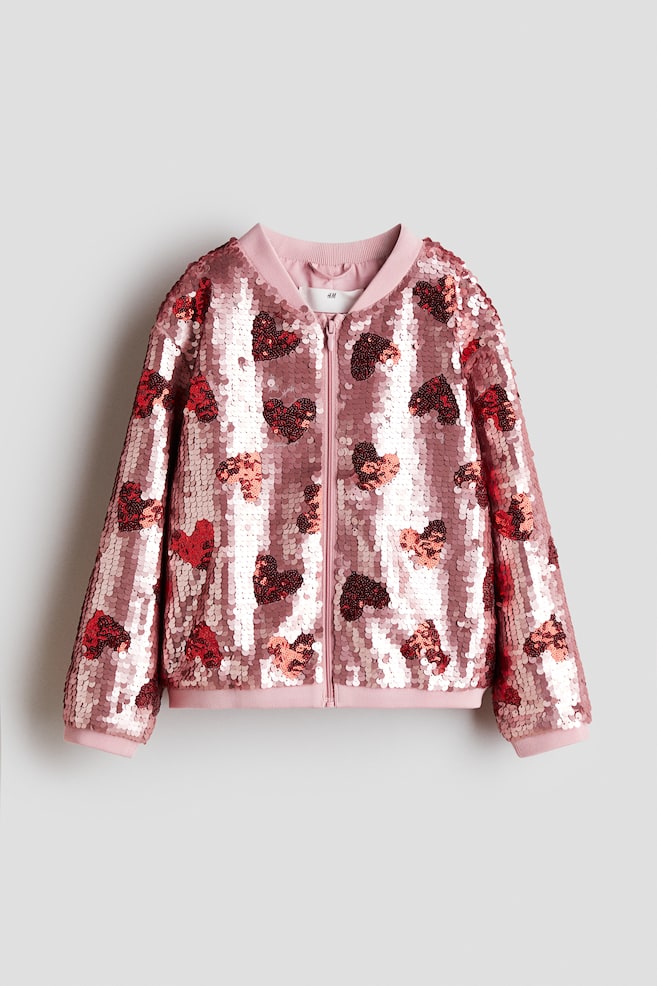 Pilotenjacke mit Pailletten - Rosa/Herzen/Altrosa/Kirschen - 1