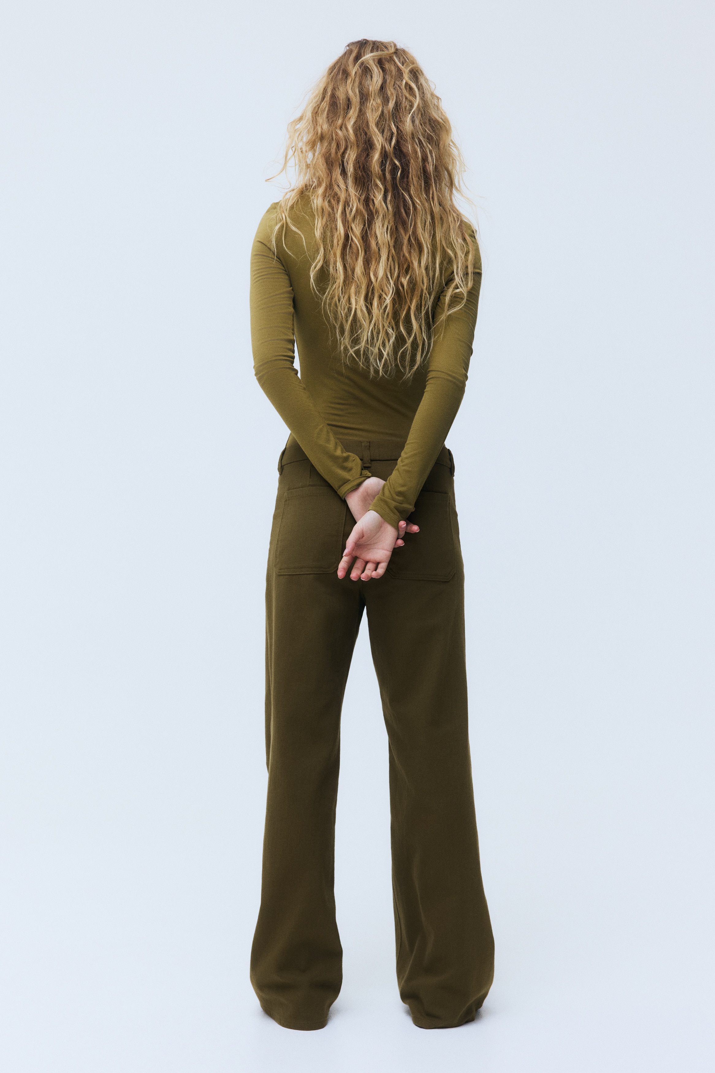 Wide-Leg Twill Pants - Khaki green - Ladies | H&M US