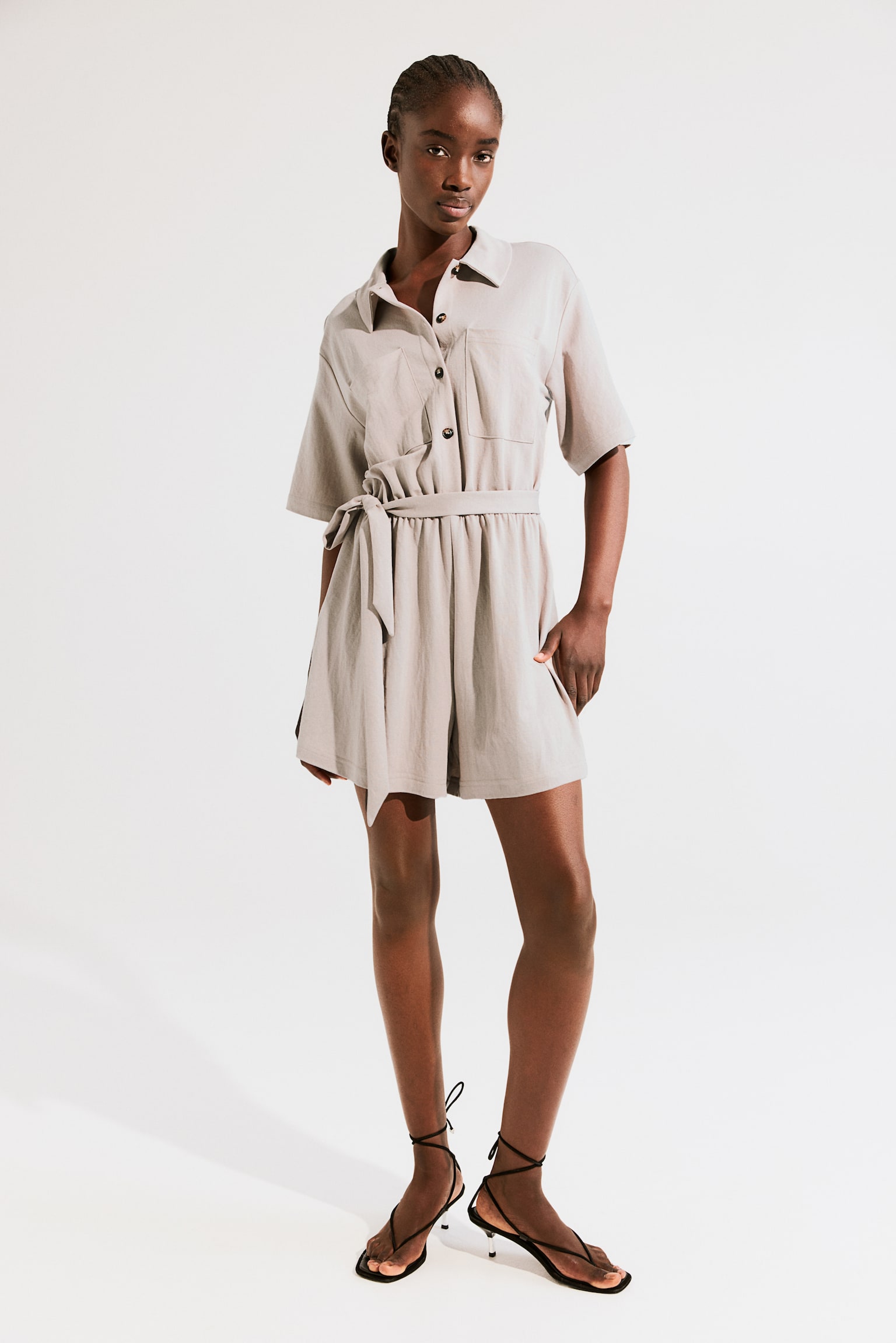 Textured jersey playsuit - Light beige - 5