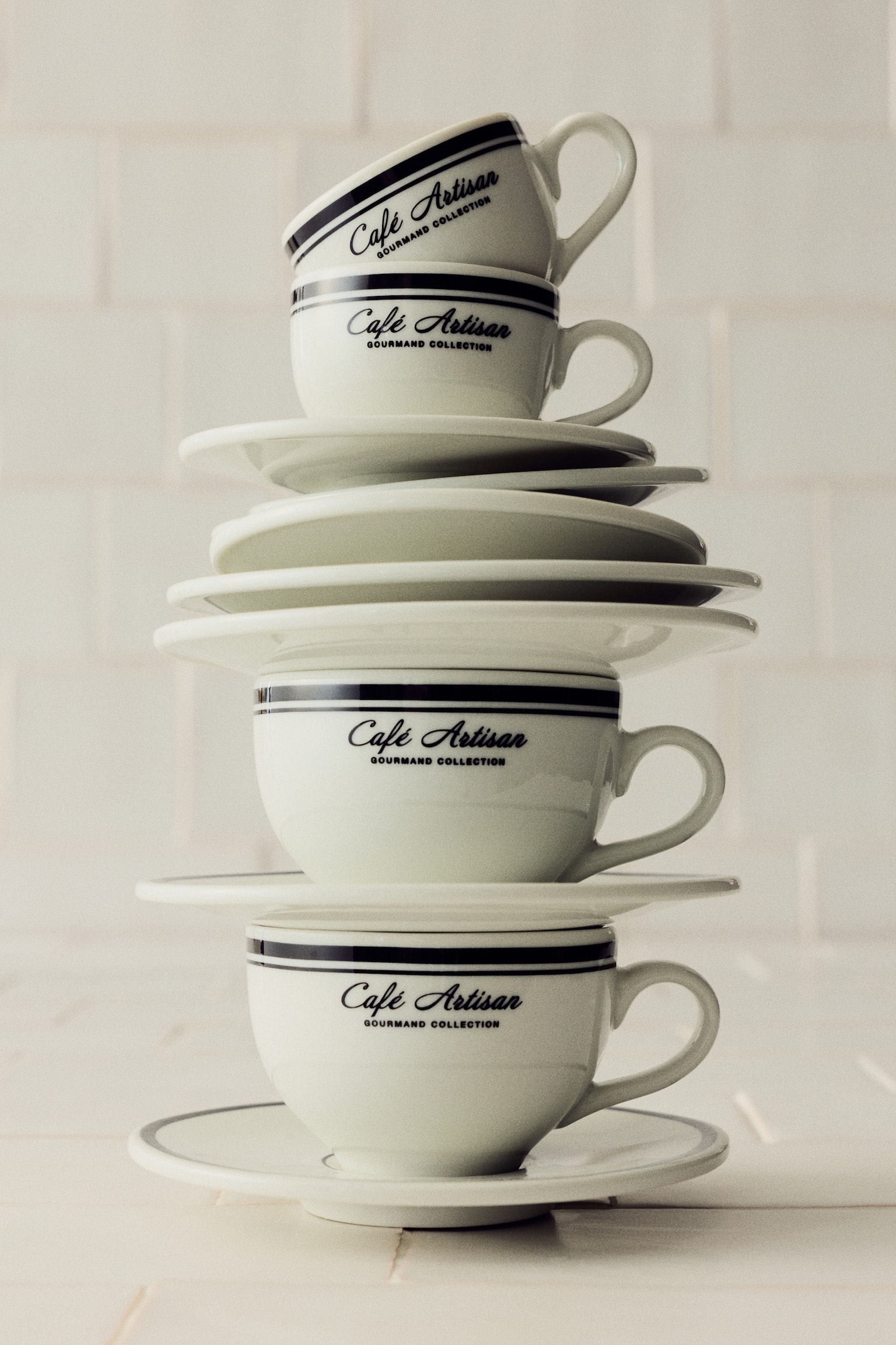 2-pack porcelain cappuccino cups and saucers - White/Black - 1