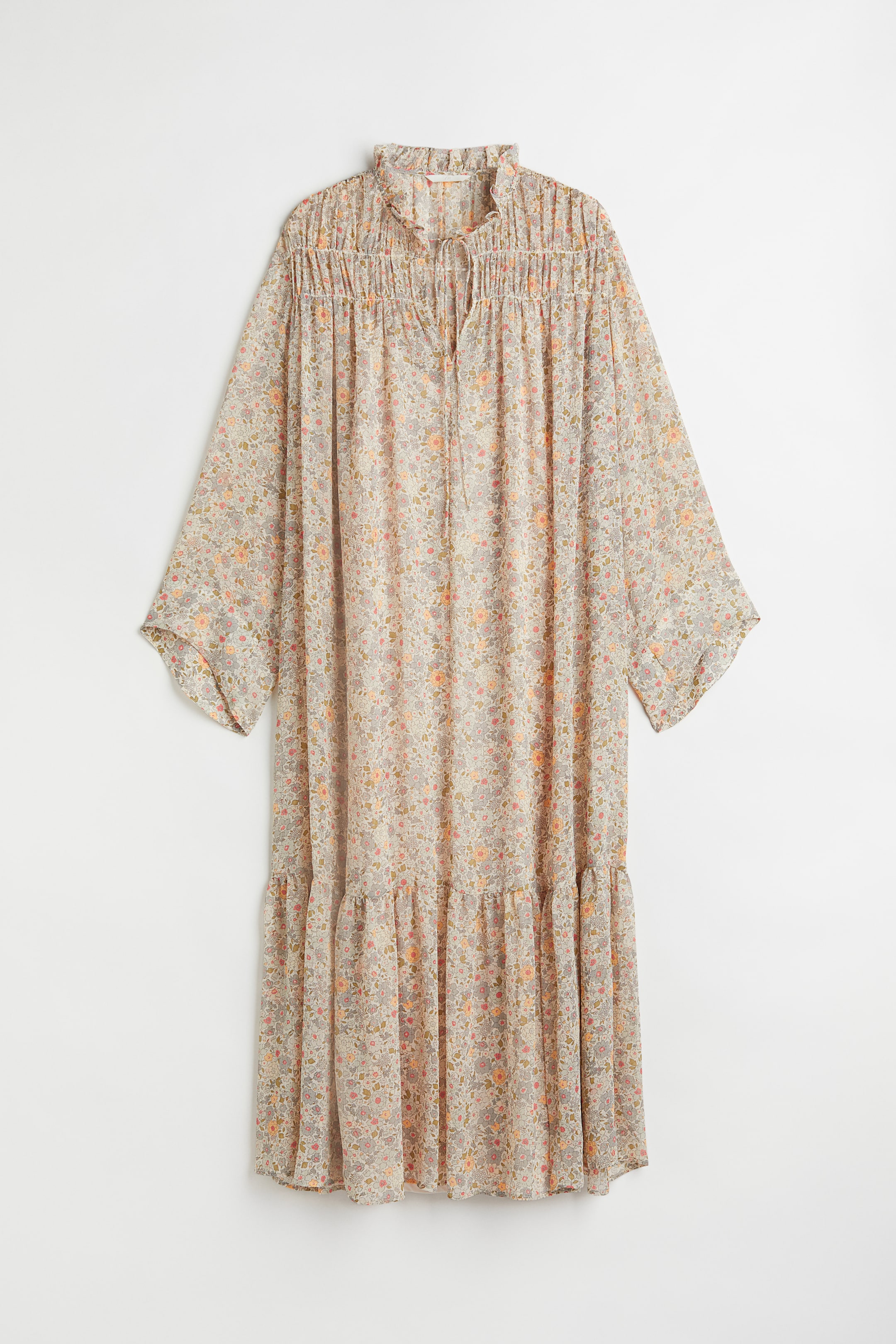 Abito Lungo Donna In Chiffon Con Scollo A V E Maniche Lunghe, Morbido E Plissettato, Vestibilità Comoda, Taglie Uniche
