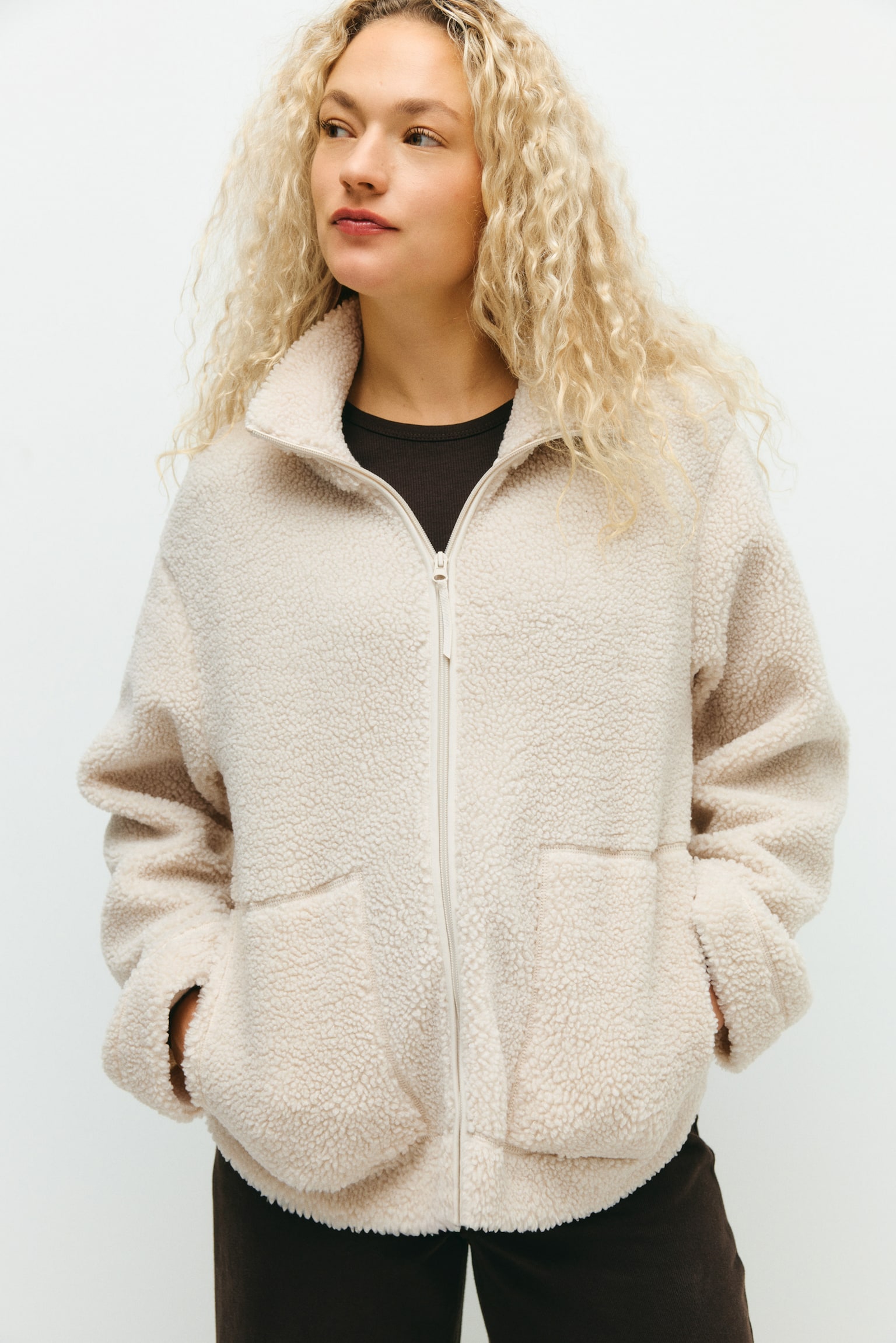 MAMA Teddy jacket - Light beige/Dark brown - 6