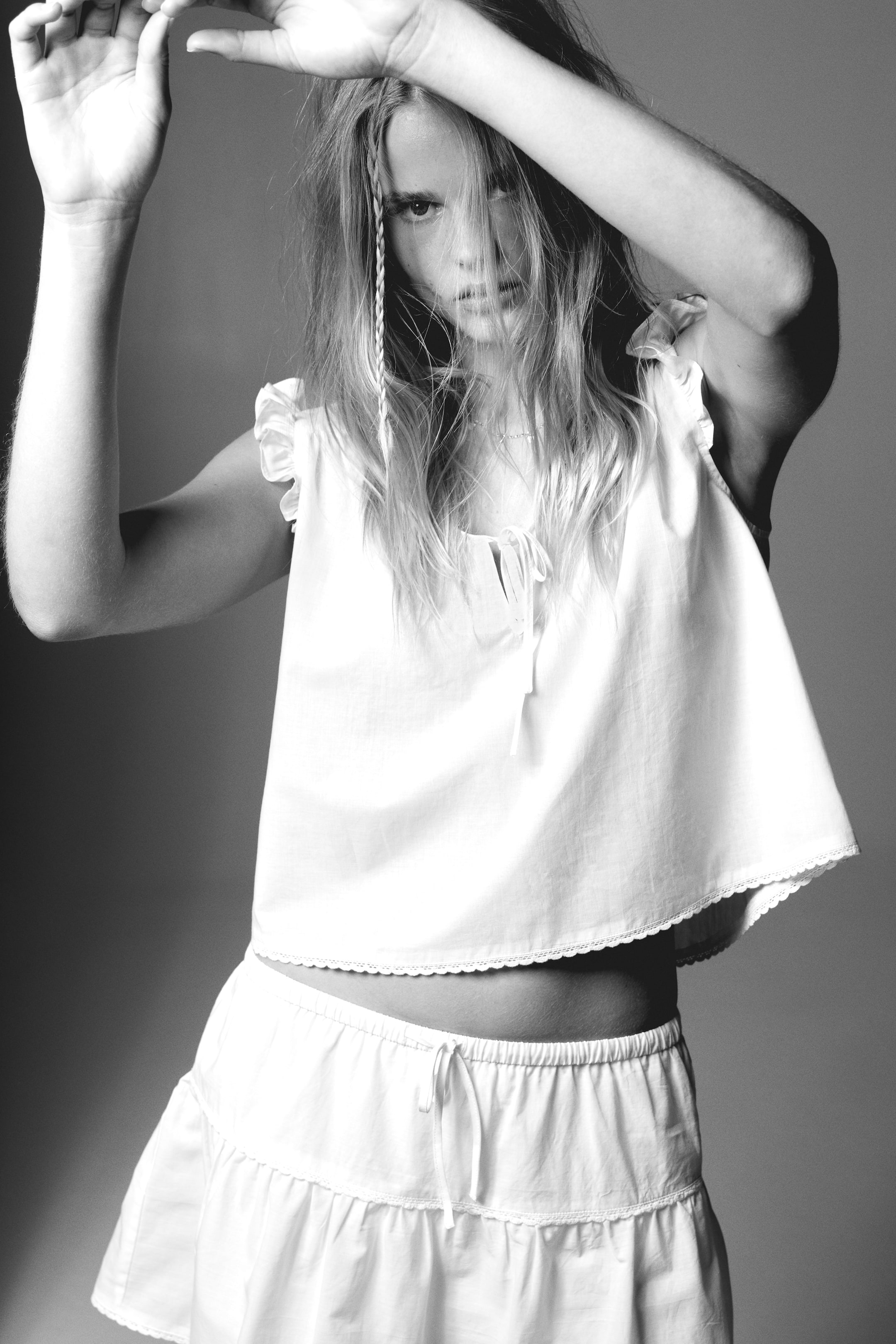 Xem ảnh lớn hơn: Áo cotton viền diềm nhún - Màu trắng - Ladies | H&M VN 2