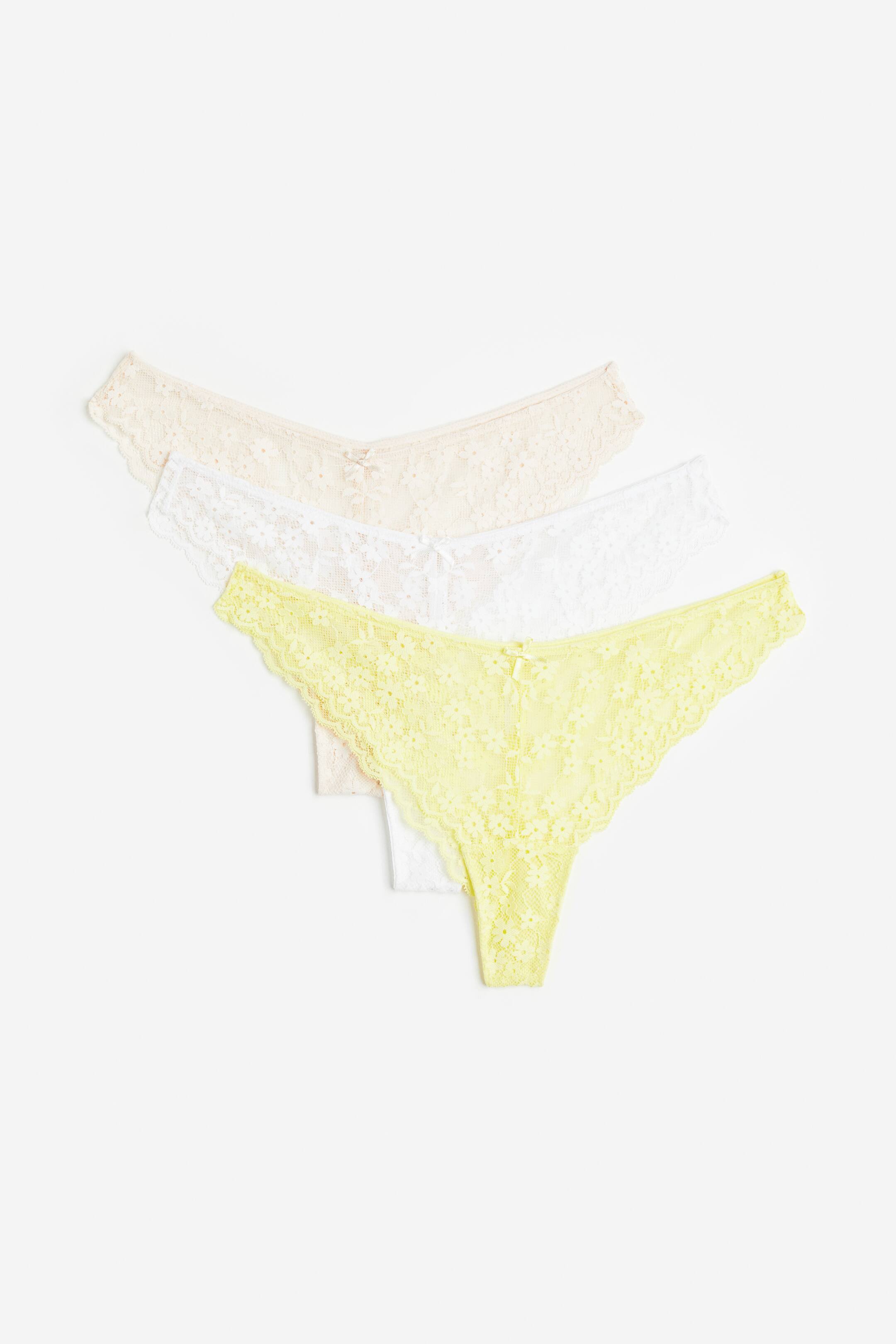 3 Pack Lace Brazilian Briefs Light Beige White Yellow Ladies Handm Gb